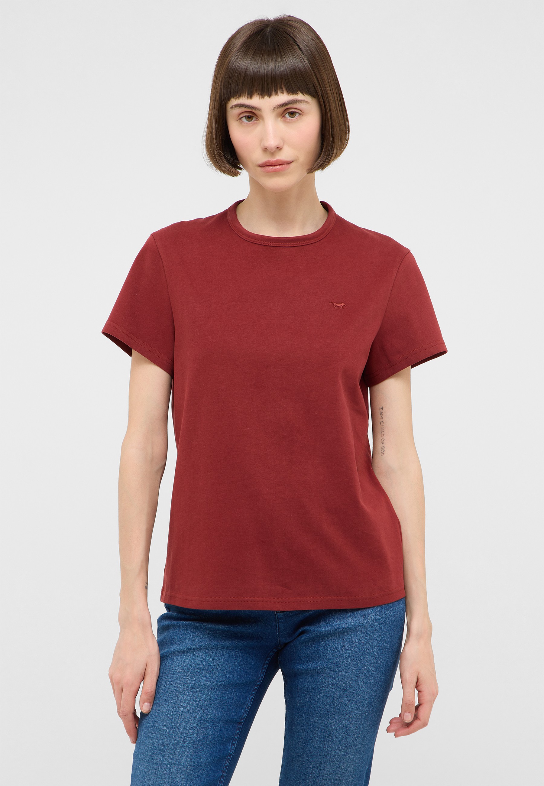 T-Shirt, Kurzarm, Rundhalsausschnitt, Uni-Farbe, Bordeaux