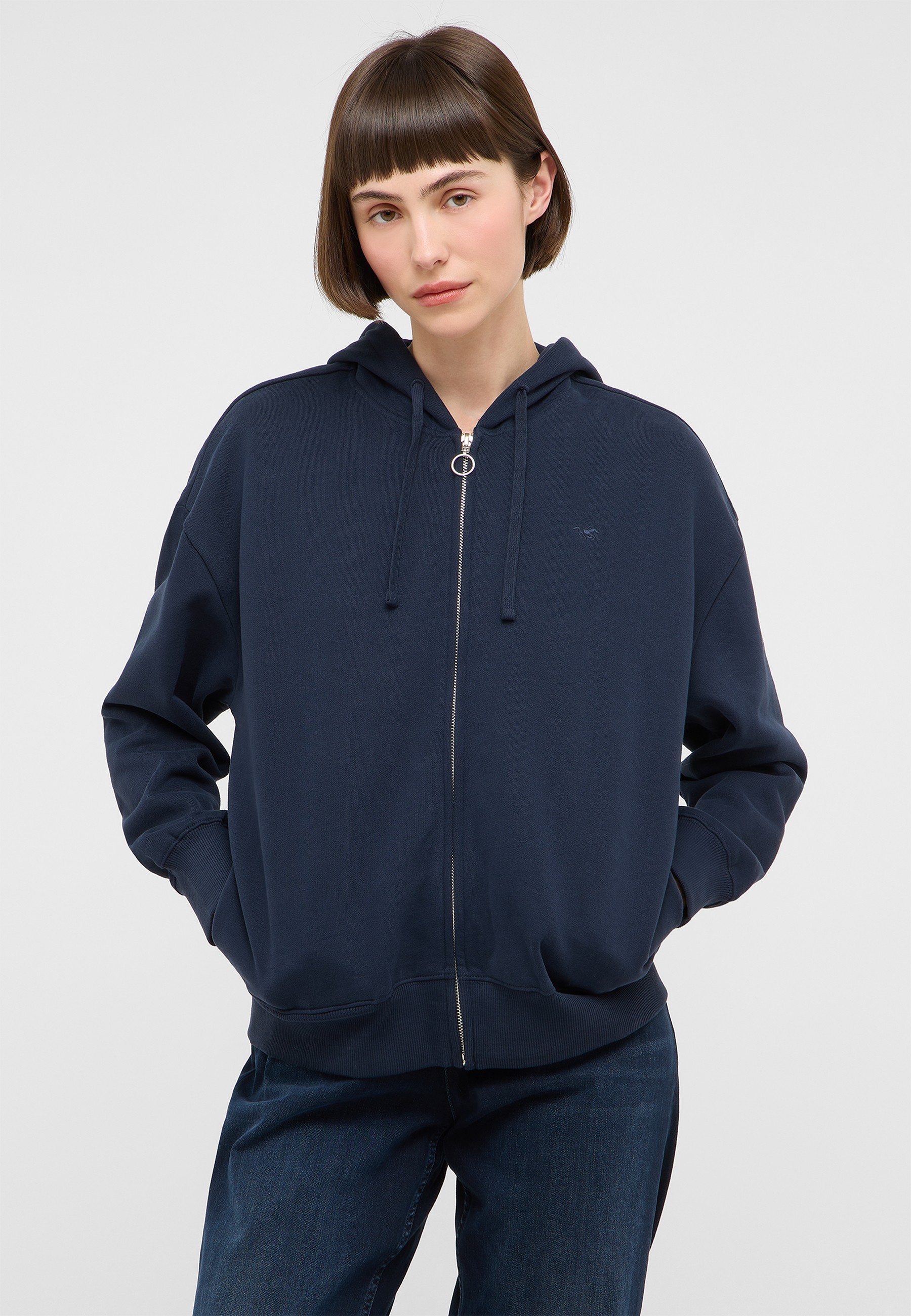 hoodie, Reißverschluss, Kordelzug, marineblau, Unisex