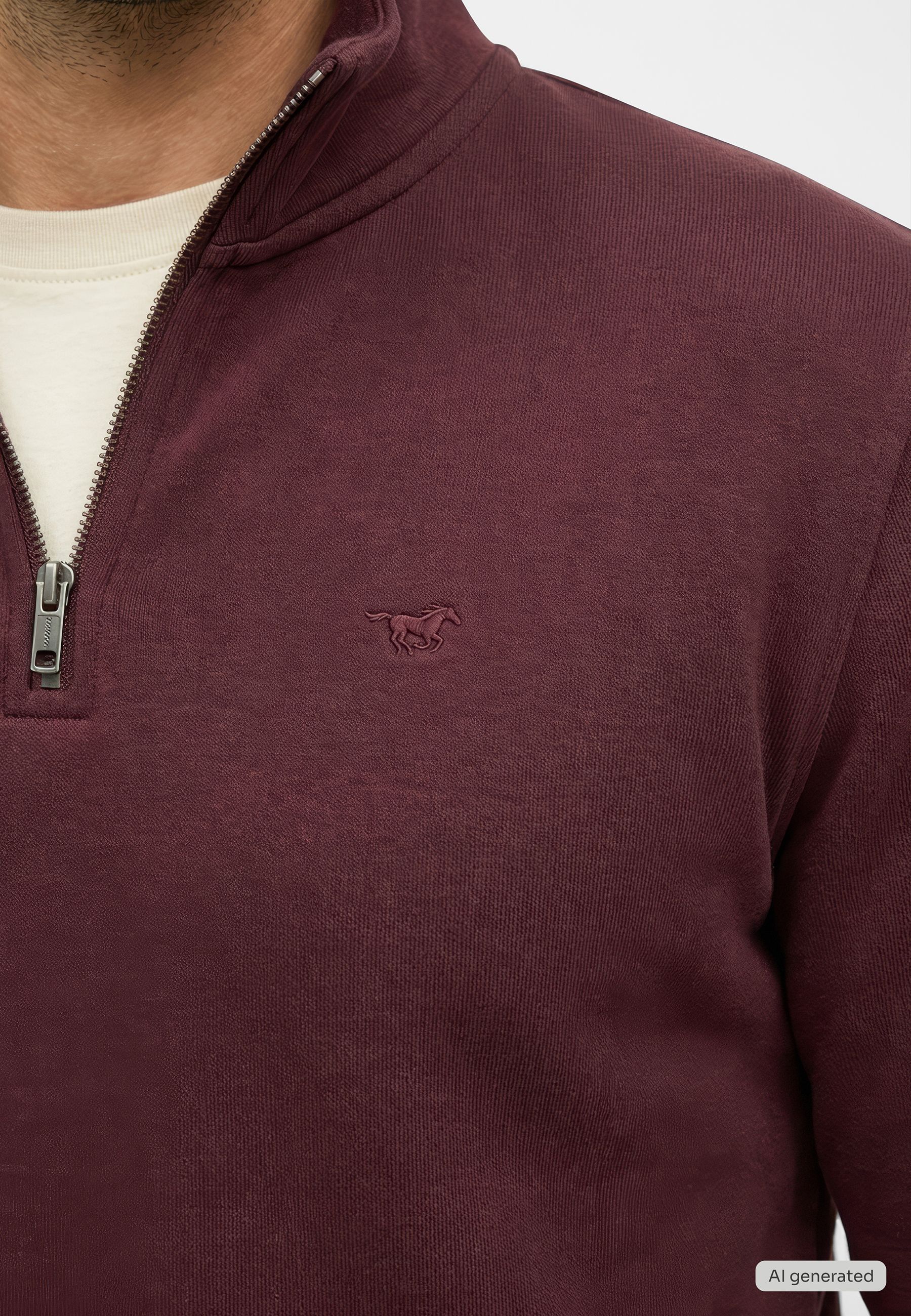 Pullover, Reißverschluss, Kragen, Logo-Motiv, Burgunder