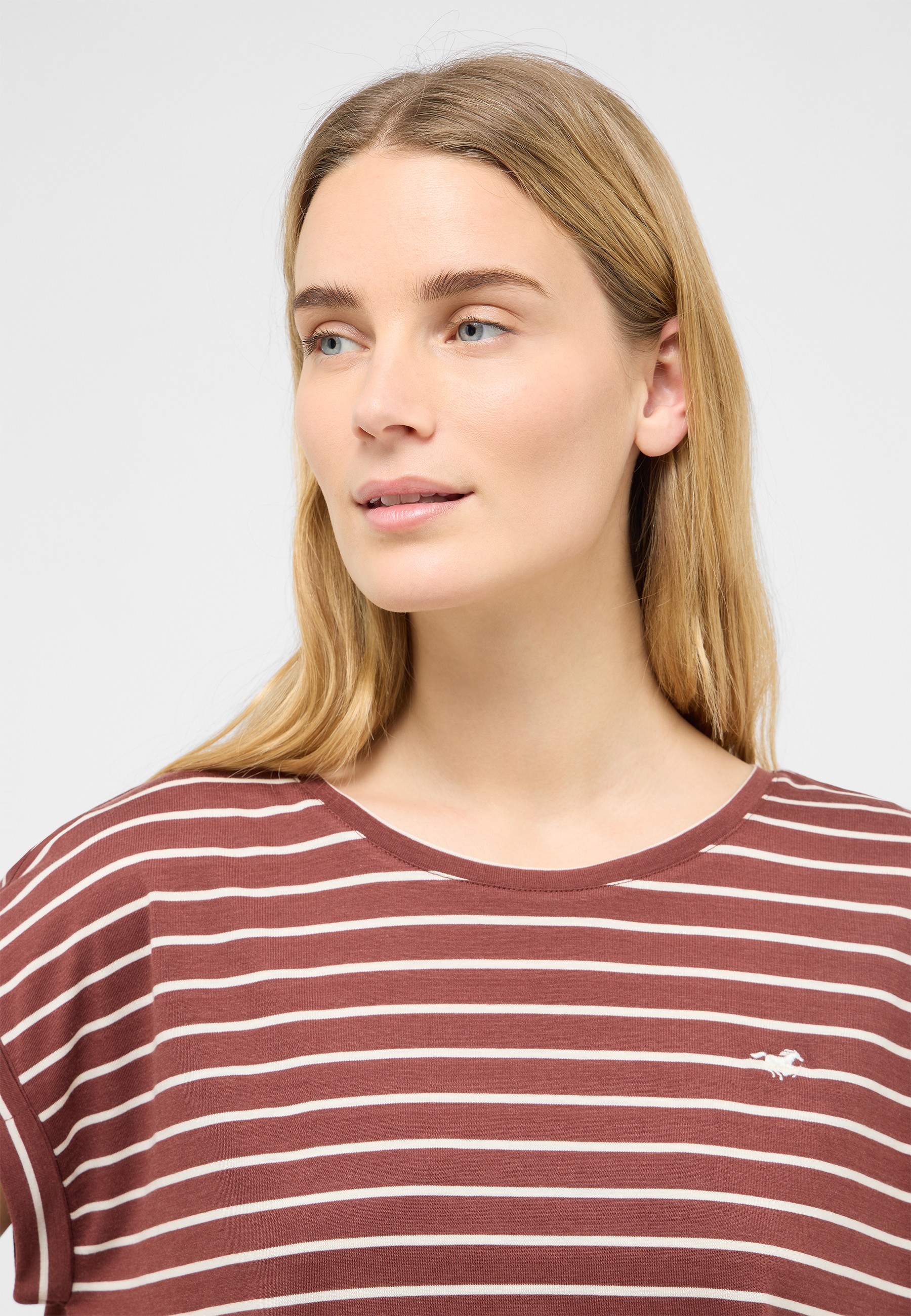 Tanktop, Striped, Maroon, Long-sleeve, Crew-neck