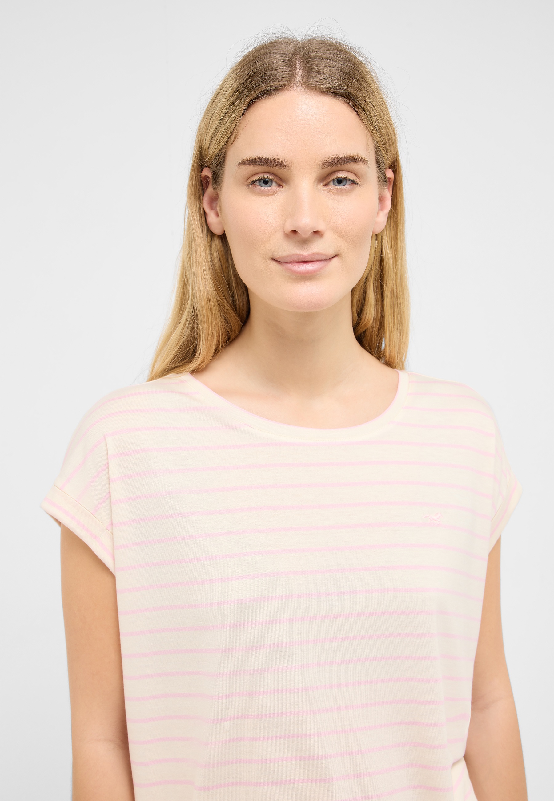 T-Shirt, Streifen, Kurzarm, Rundhals, Hautfarben