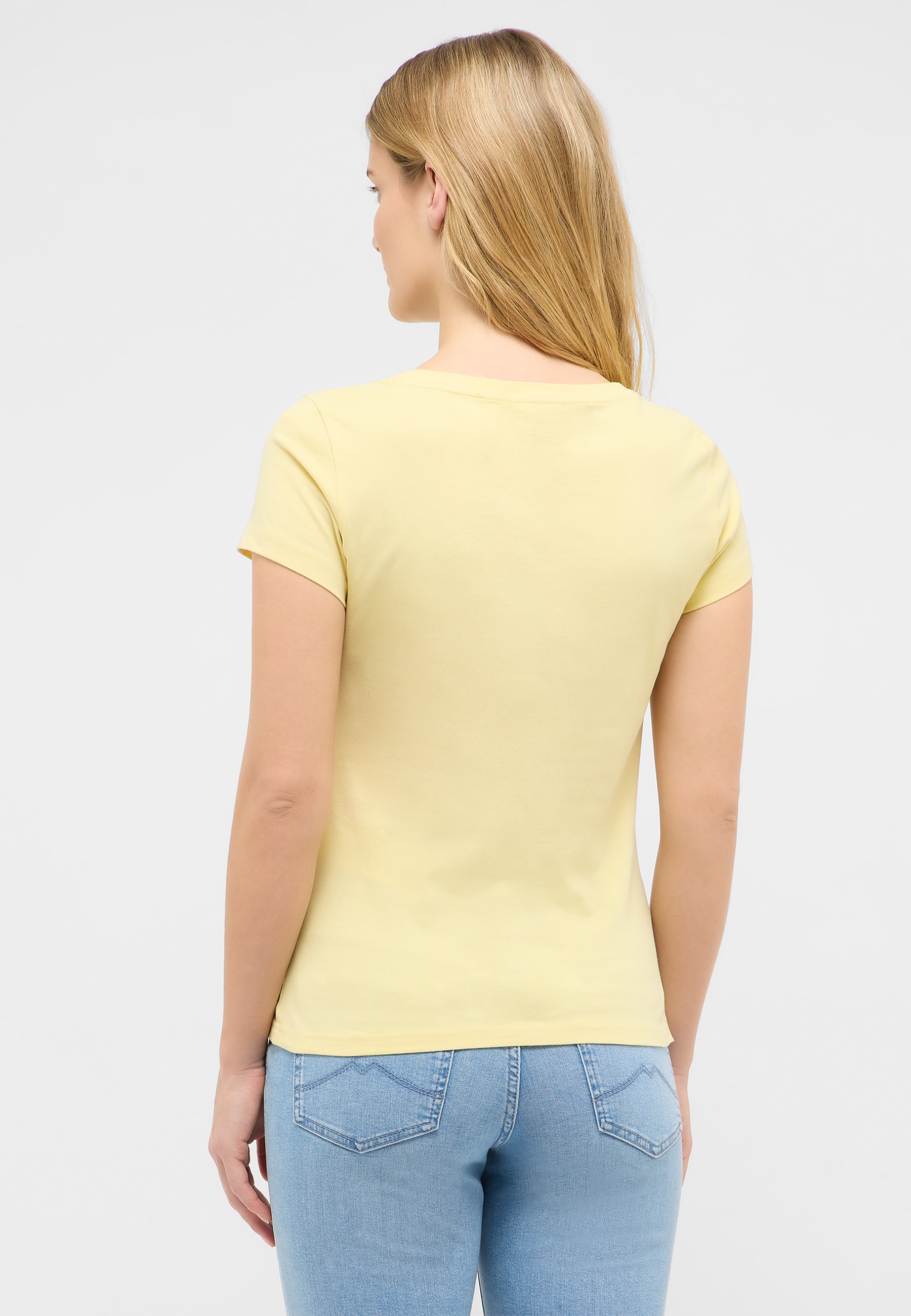 T-Shirt, Kurzarm, Pastellgelb, Rundhalsausschnitt, Baumwolle