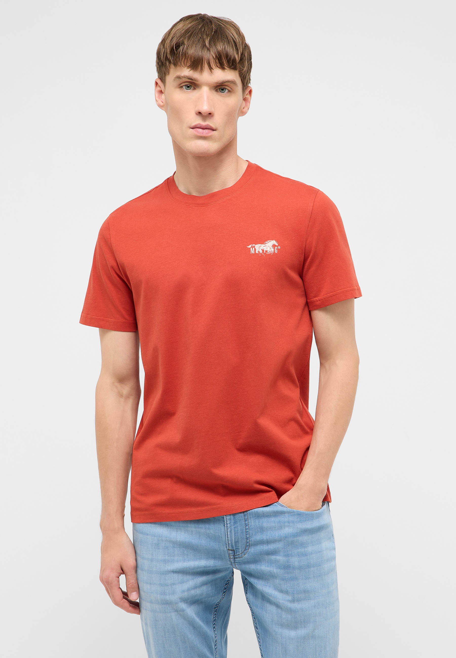 T-Shirt, Kurzarmshirt, Rundhalsausschnitt,  Rostrot, kleines Logo