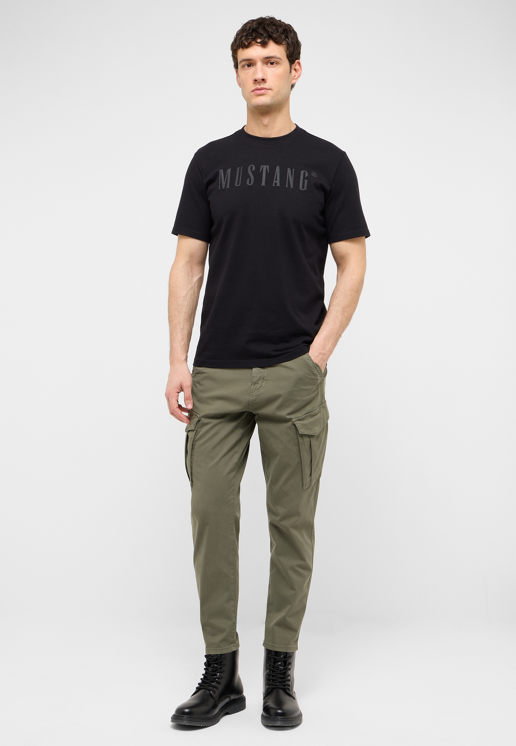 T-Shirt, Schwarz, Kurzarm, Mustang Logo, Rundhals
