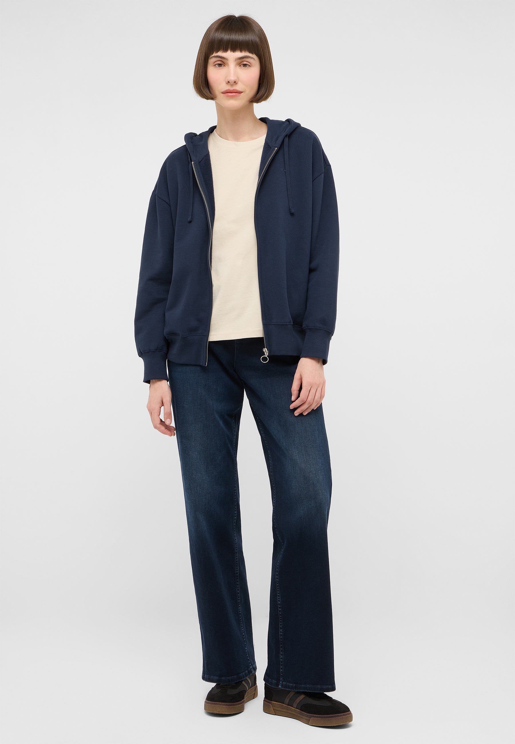 hoodie, Reißverschluss, Navy, Jeans aus Denim, Rundhalsausschnitt