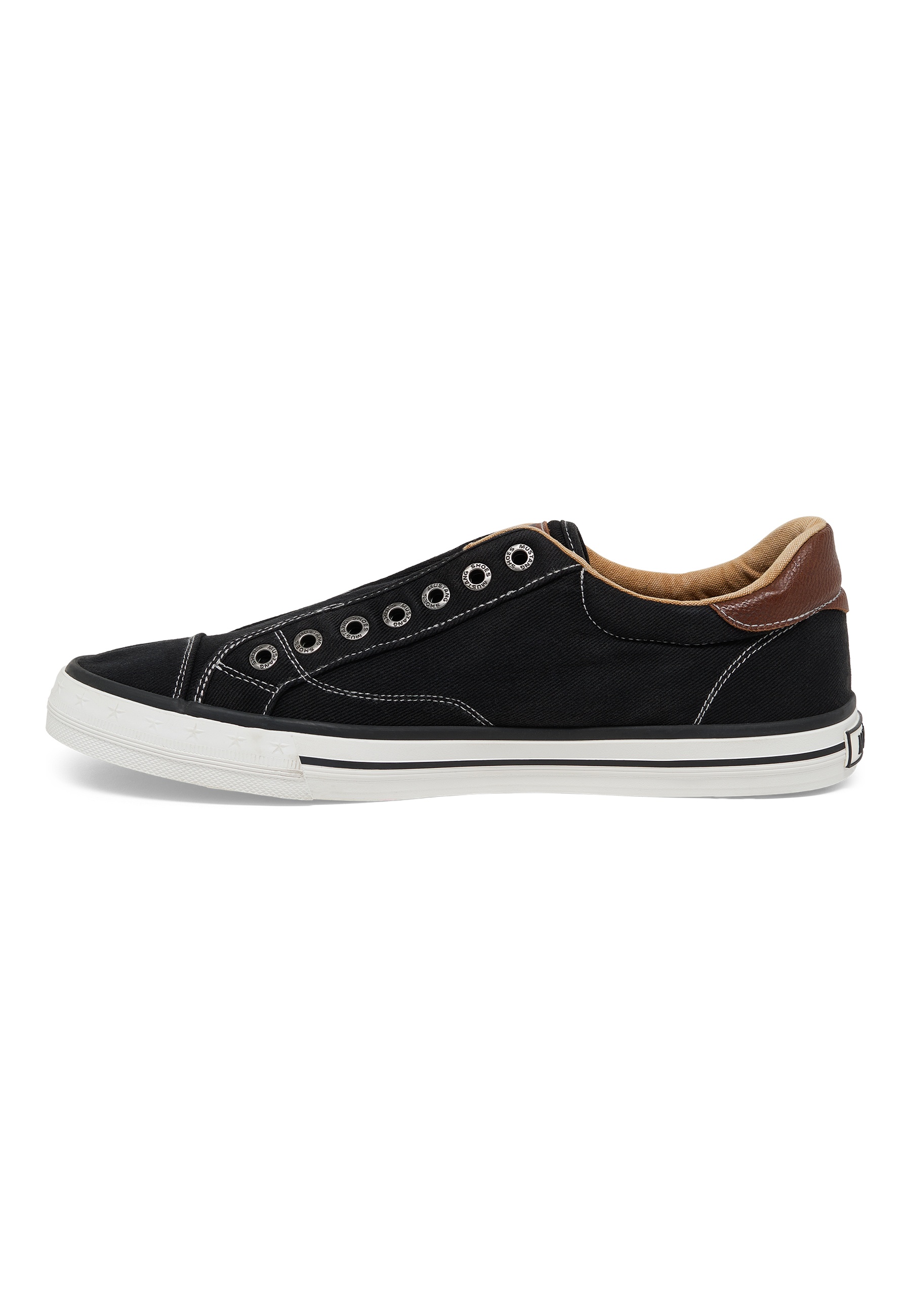 Sneaker, Canvas, Low-cut, Schwarz, Braun Fersenbereich
