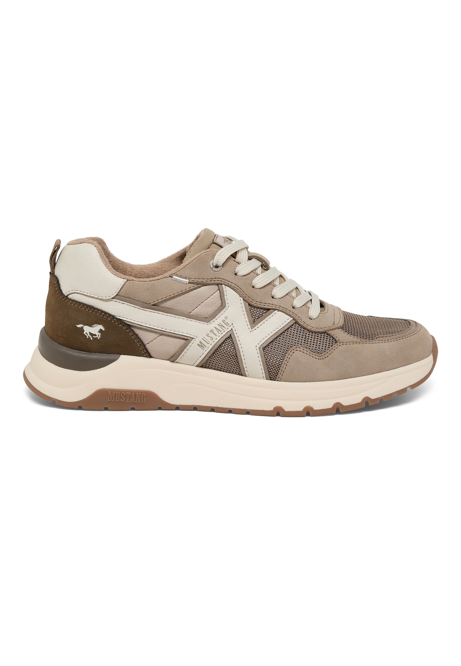 Sneaker, Laufschuh, Mesh, Beige, Mustang-Brandakzent
