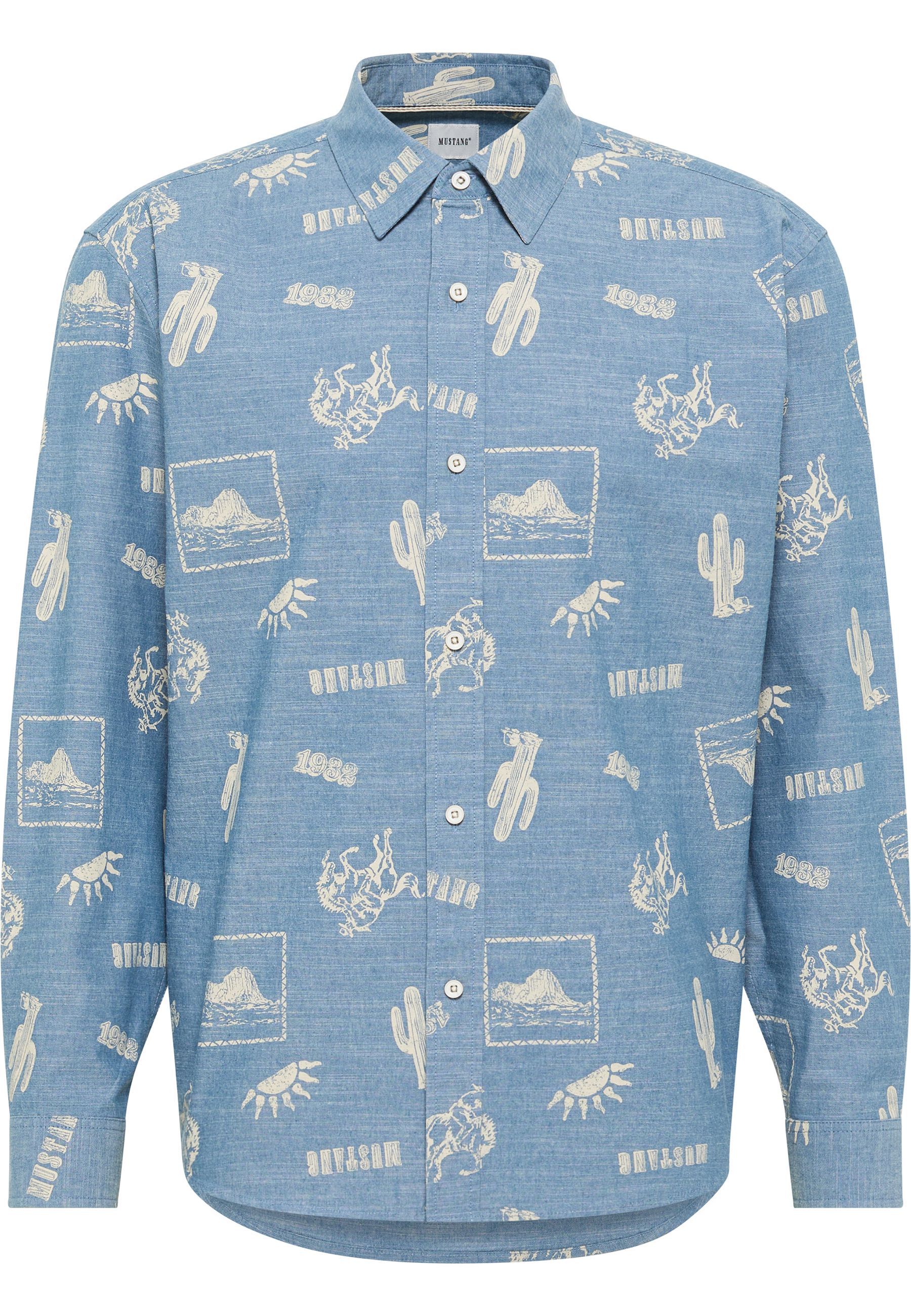 Mustang Herren Langarmhemd Style Elmore, blau