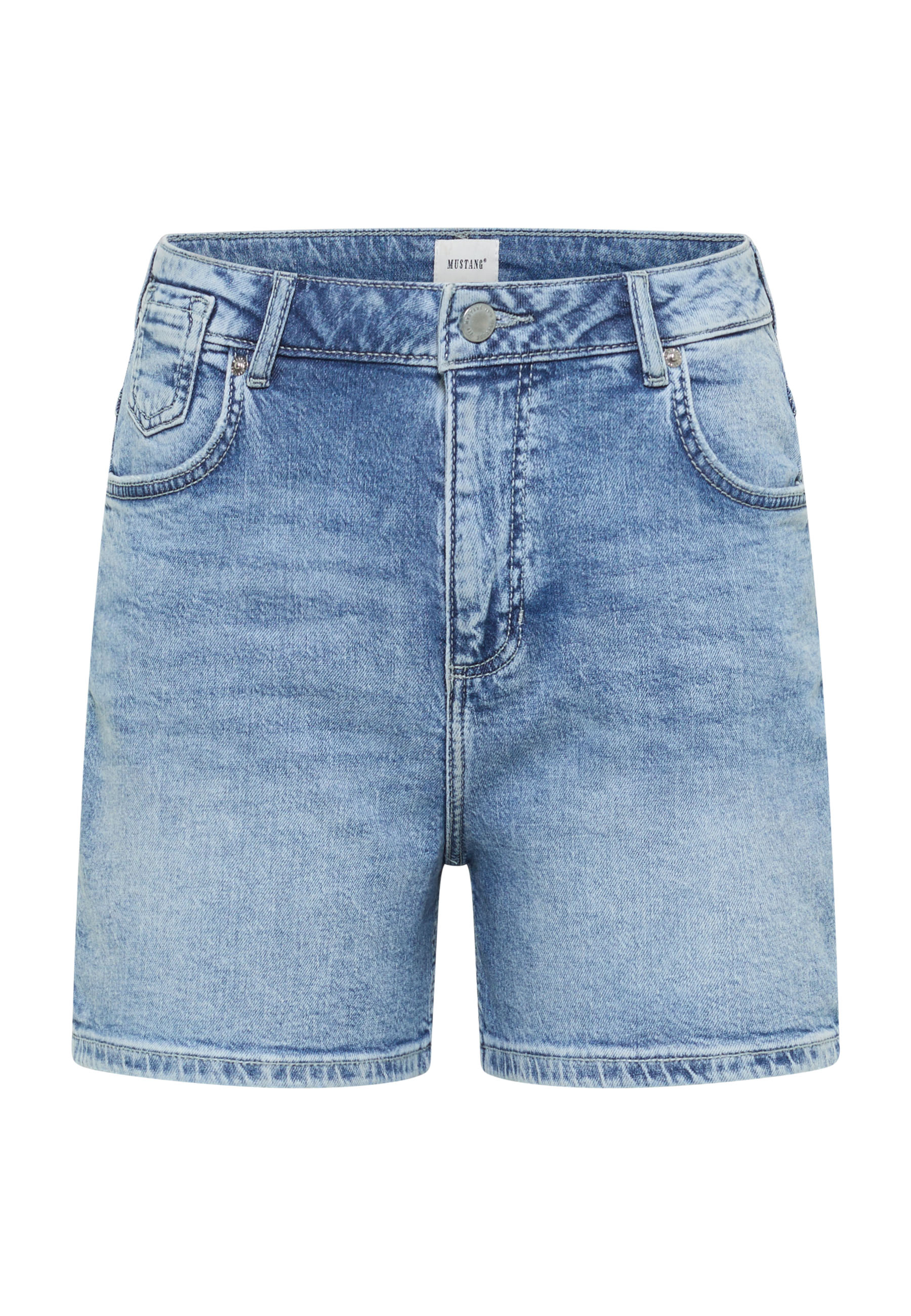 Denim shorts, Blue jeans, High waist, Five-pocket, Button fly