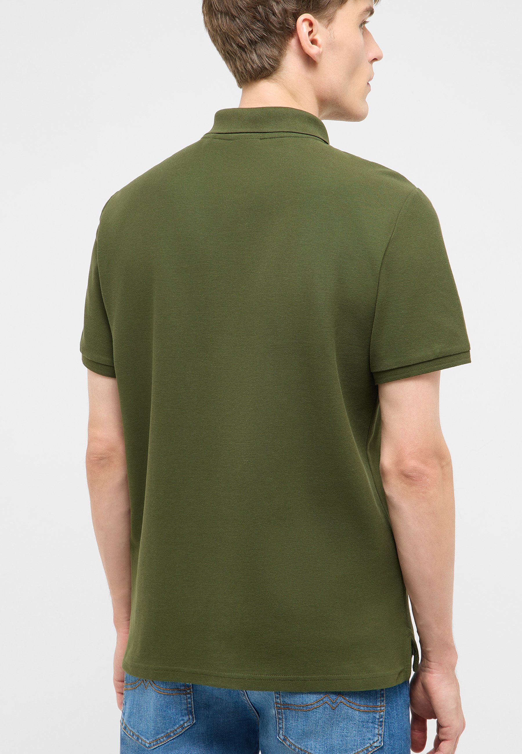 Polo, Polohemde, Olivgrün, kurze Ärmel, Rückansicht Kleidung