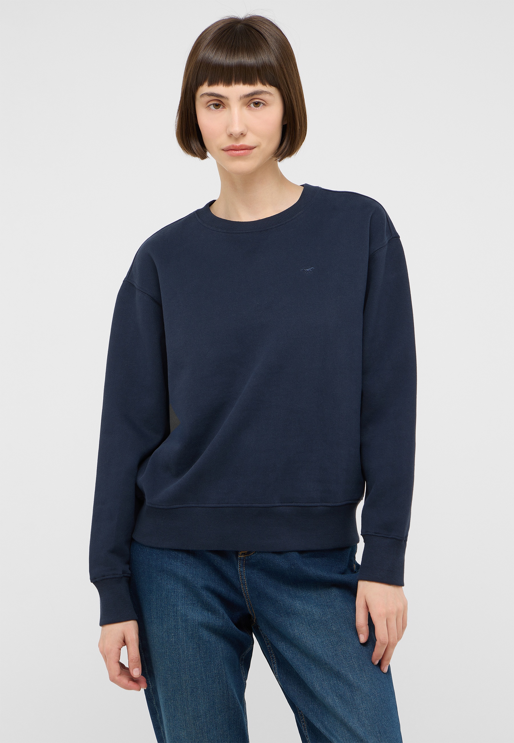Sweatshirt, Crew neck, Navy blue, Long sleeves, Casual