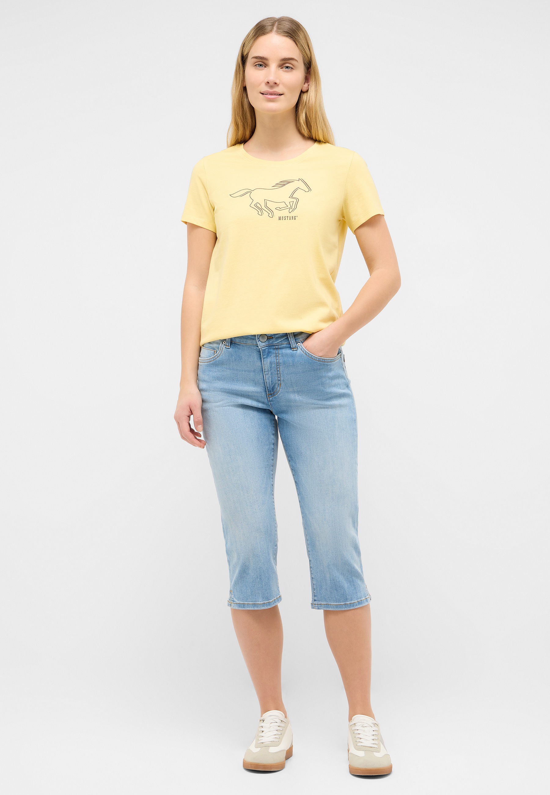 T-shirt, Crewneck, Kurzarm, Pastellgelb, Logo-Grafik