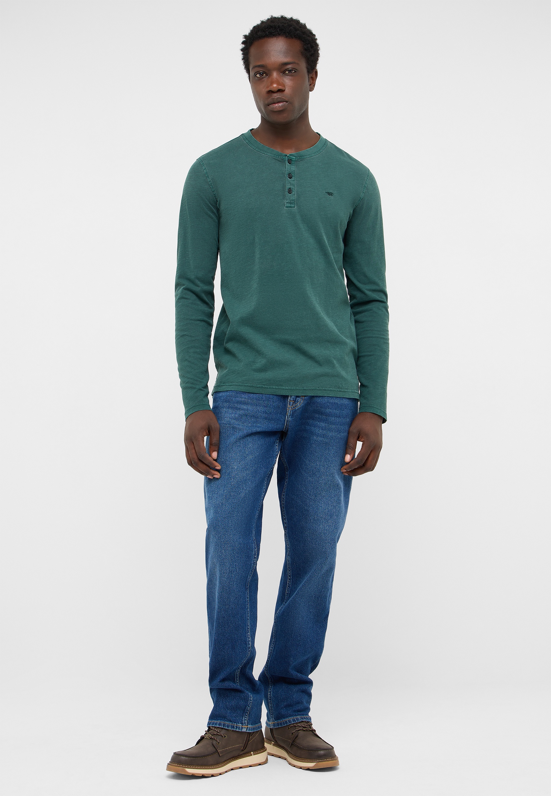 Henley, Langarm, Grün, Hemdshirt, Casual