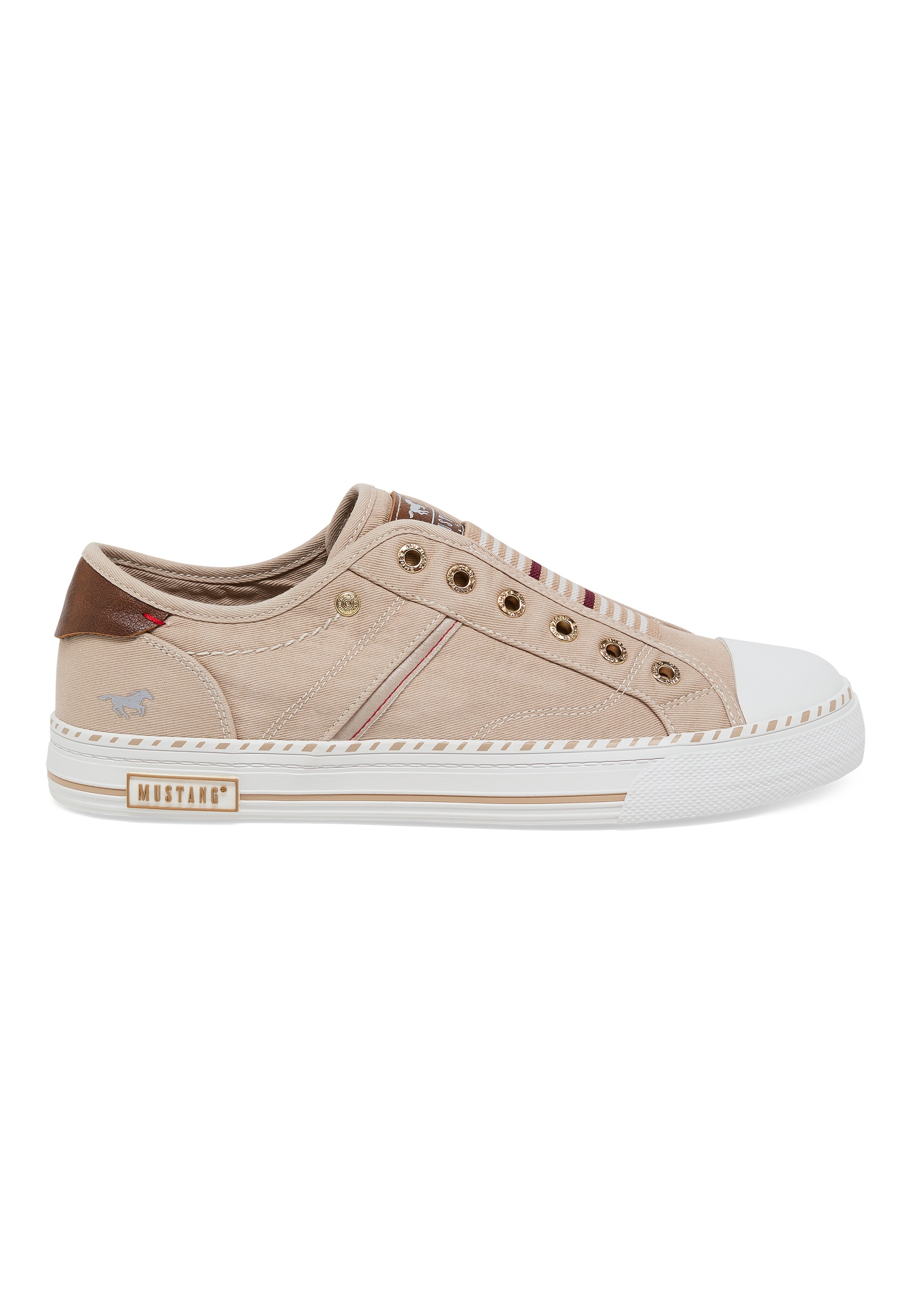 Sneaker, Canvas, Beige, Low-top, White toe cap