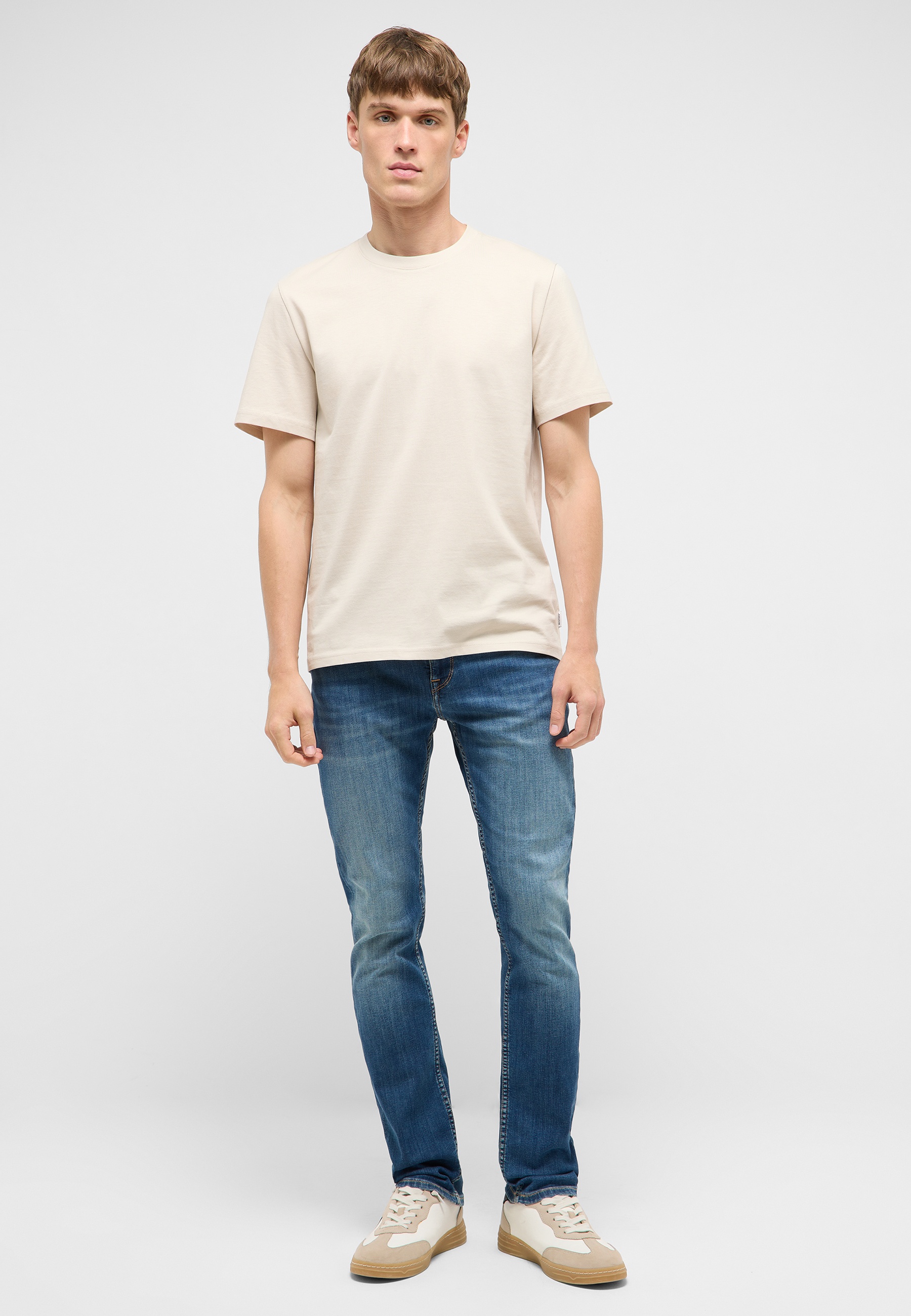 T-Shirt, Beige, Kurzärmelig, Unifarben, Casual