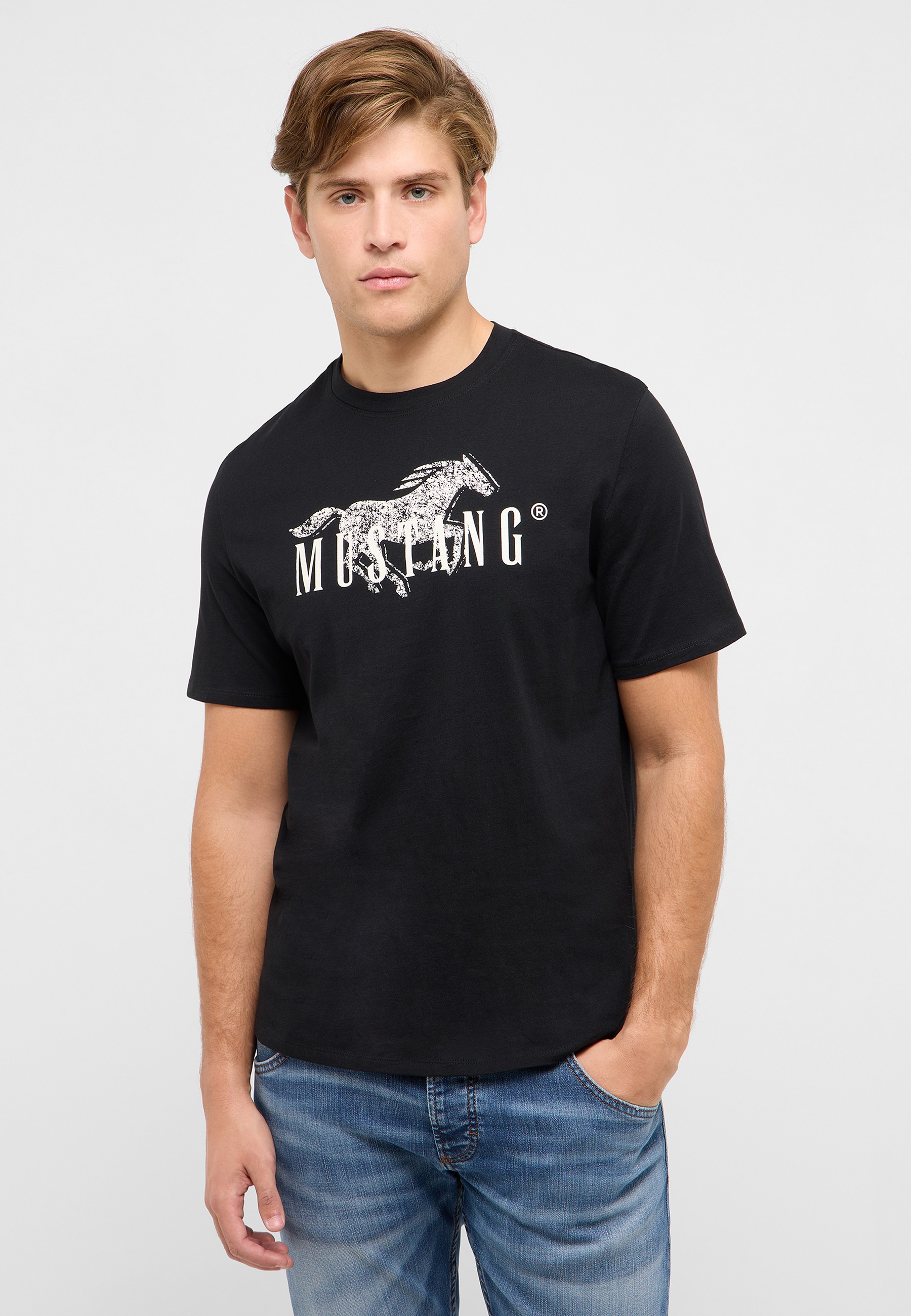 T-Shirt, Mustang, Schwarz, Kurzarm, Grafik