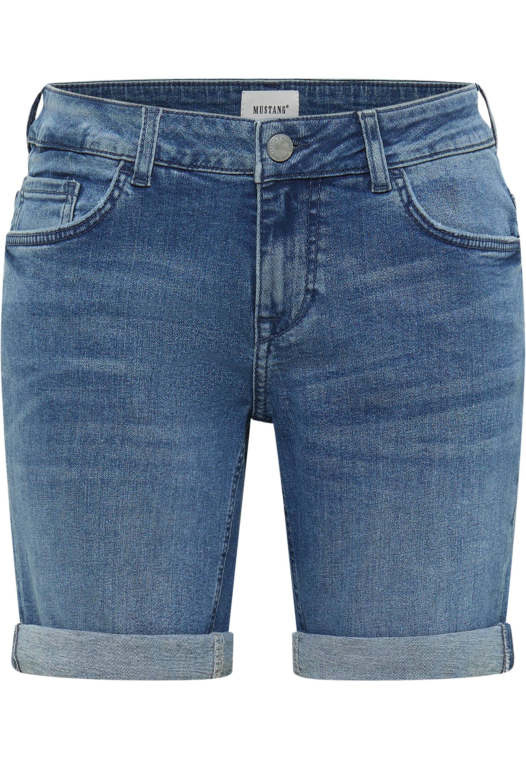 Denim shorts, Blue jeans,  Bermuda length, Rolled cuffs, Front pockets