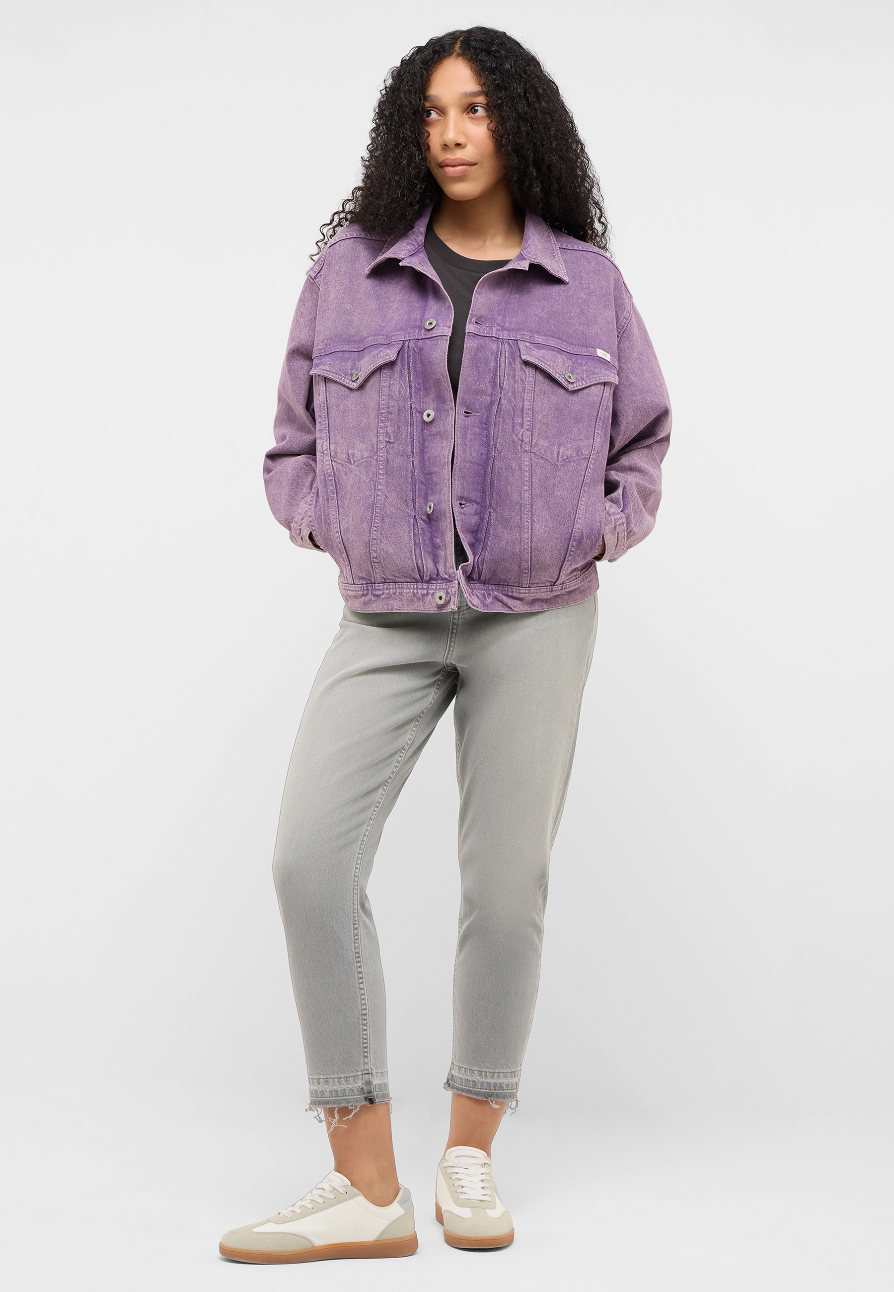 jacke, jeansjacke, lila, oversize, knopfleiste