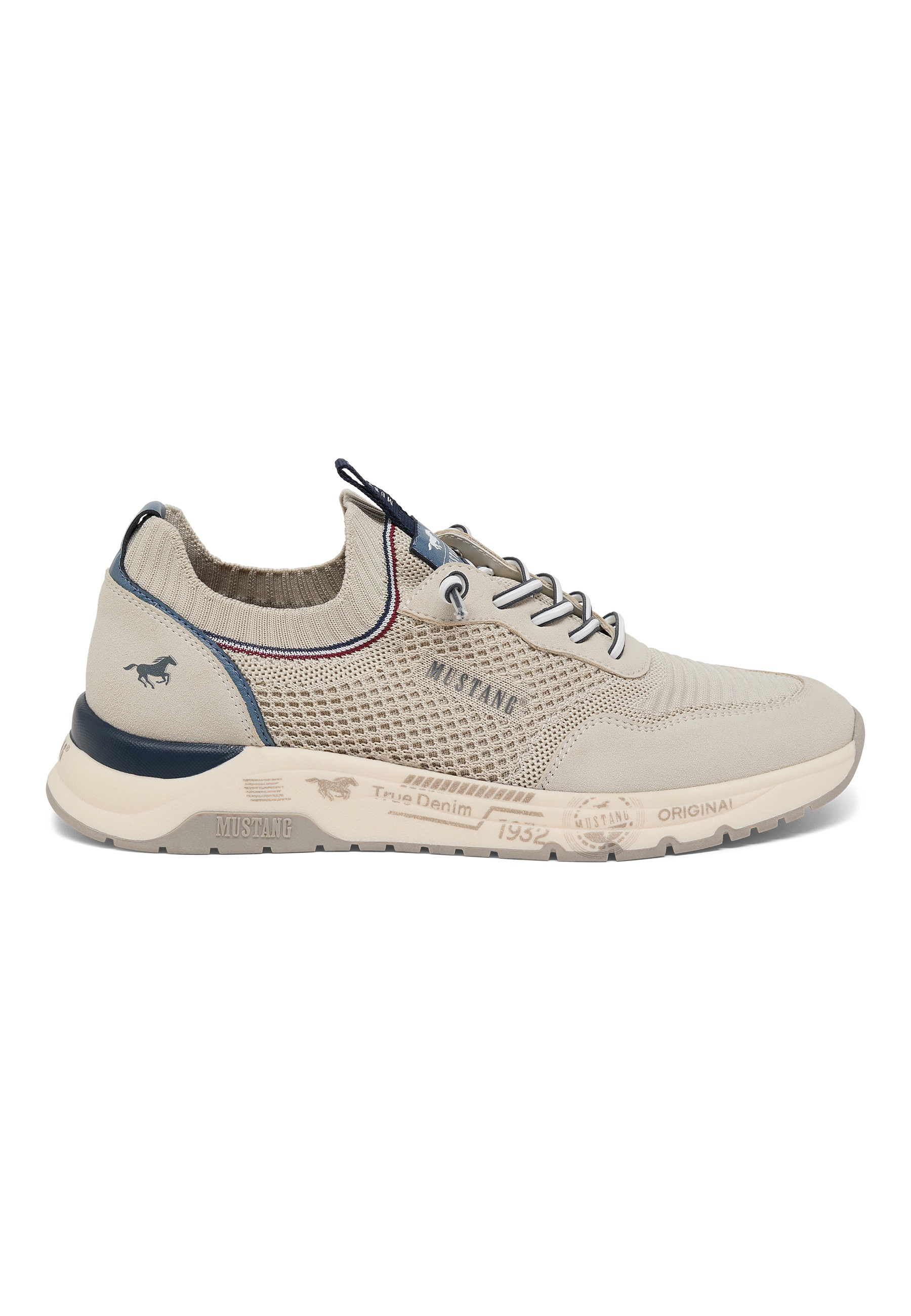 Sneaker, Beige, Mesh, Lace-up, Denim-inspired