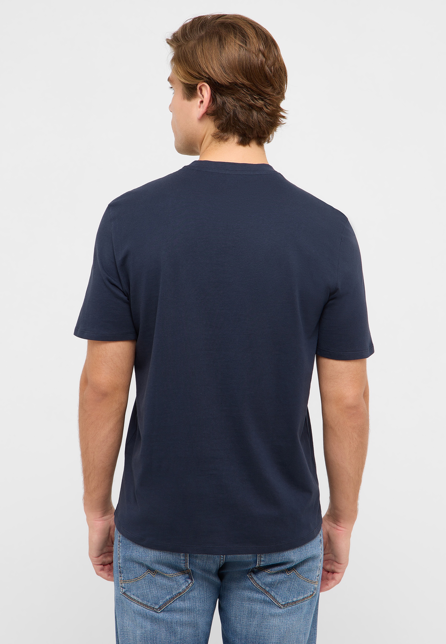 t-shirt, kurzarm, marineblau, rundhals, baumwolle