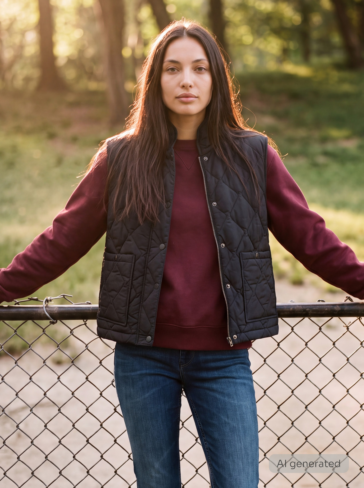Weste, Quilted, Dunkel, Mantel, Jeans