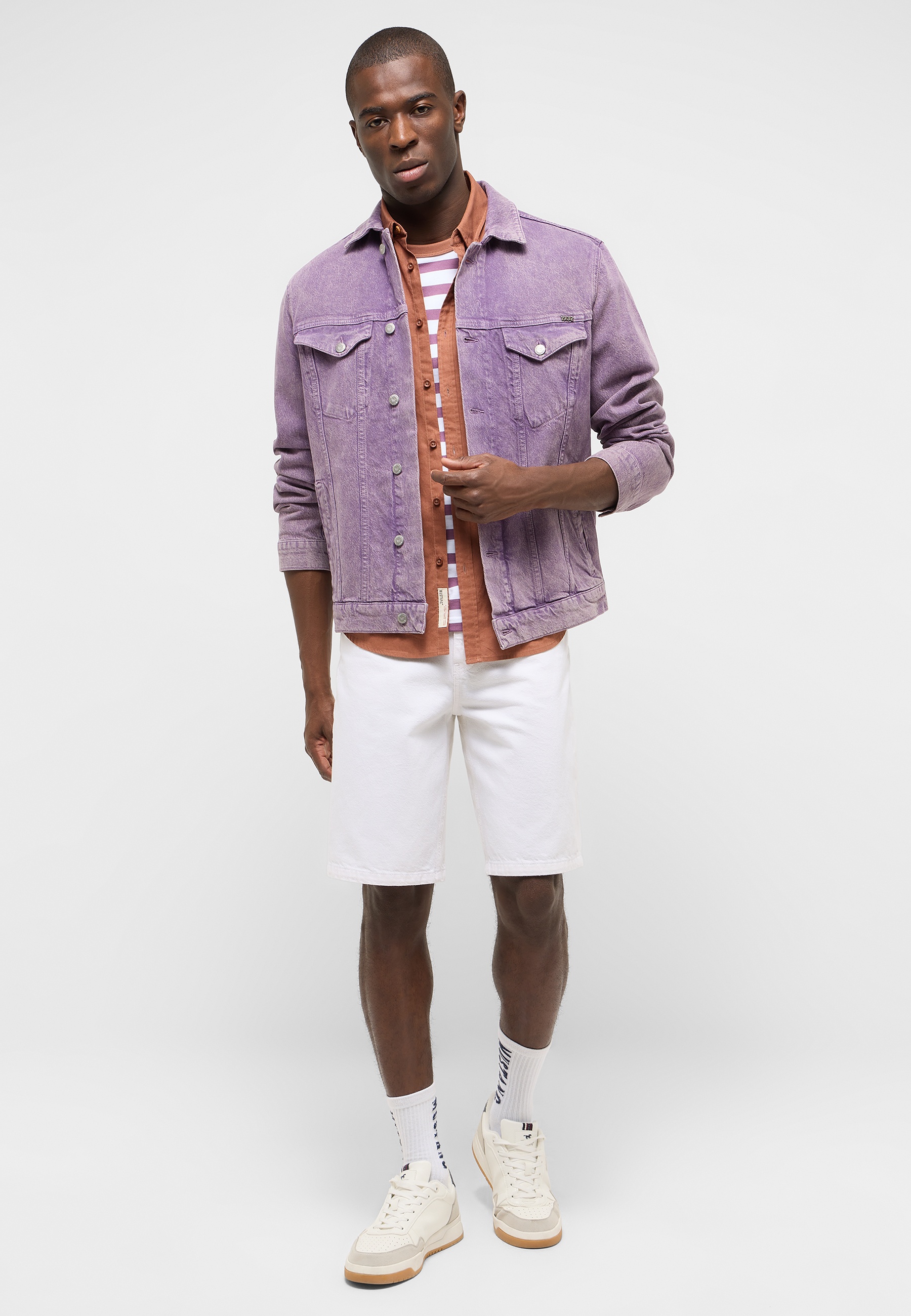 plaid-overshirt, denim-jacket, purple-jacket, light-wash, casual-outerwear