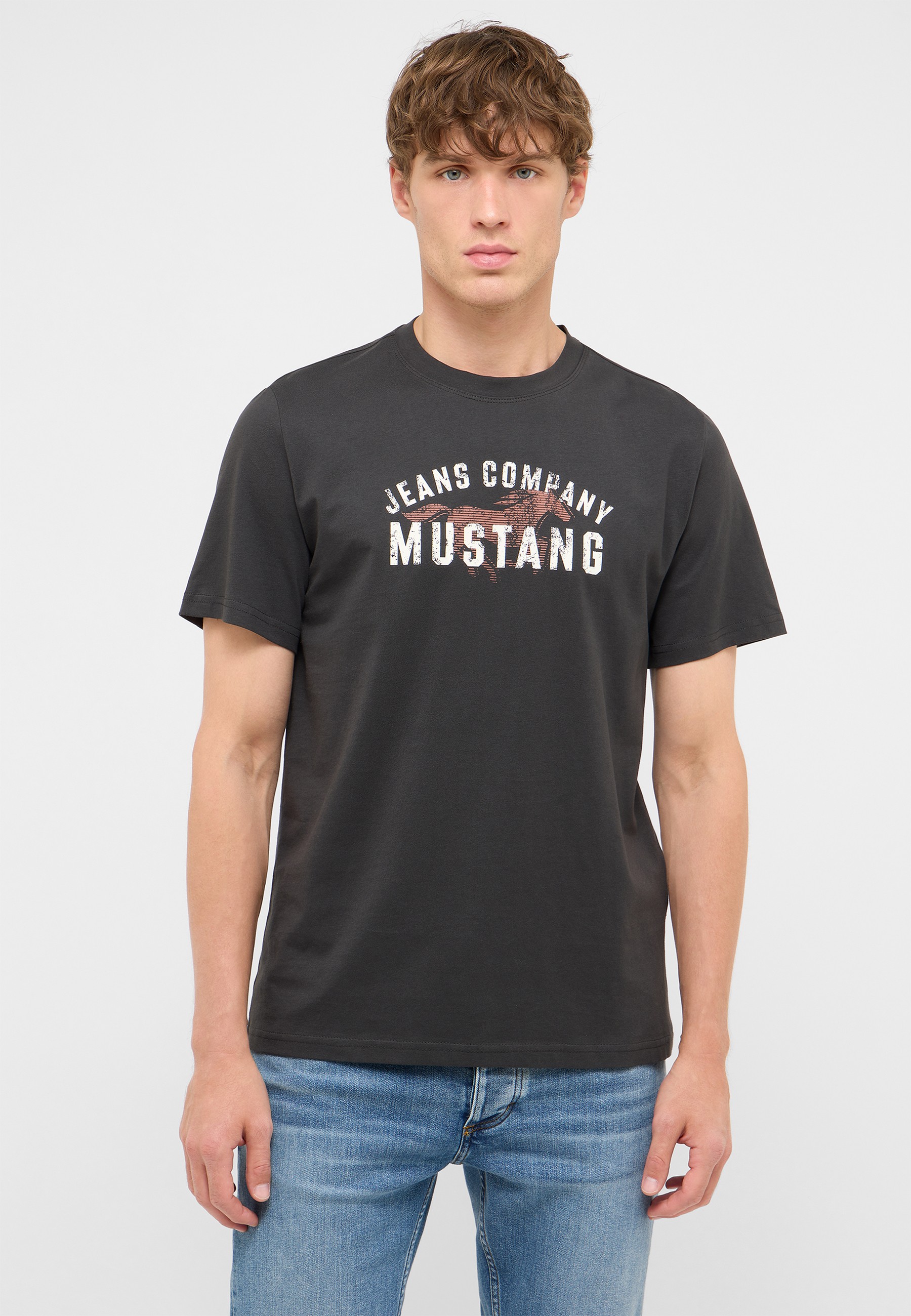 tshirt, kurzes_kurzarm_tshirt, grafik_print, dunkelgrau, mustang_logo