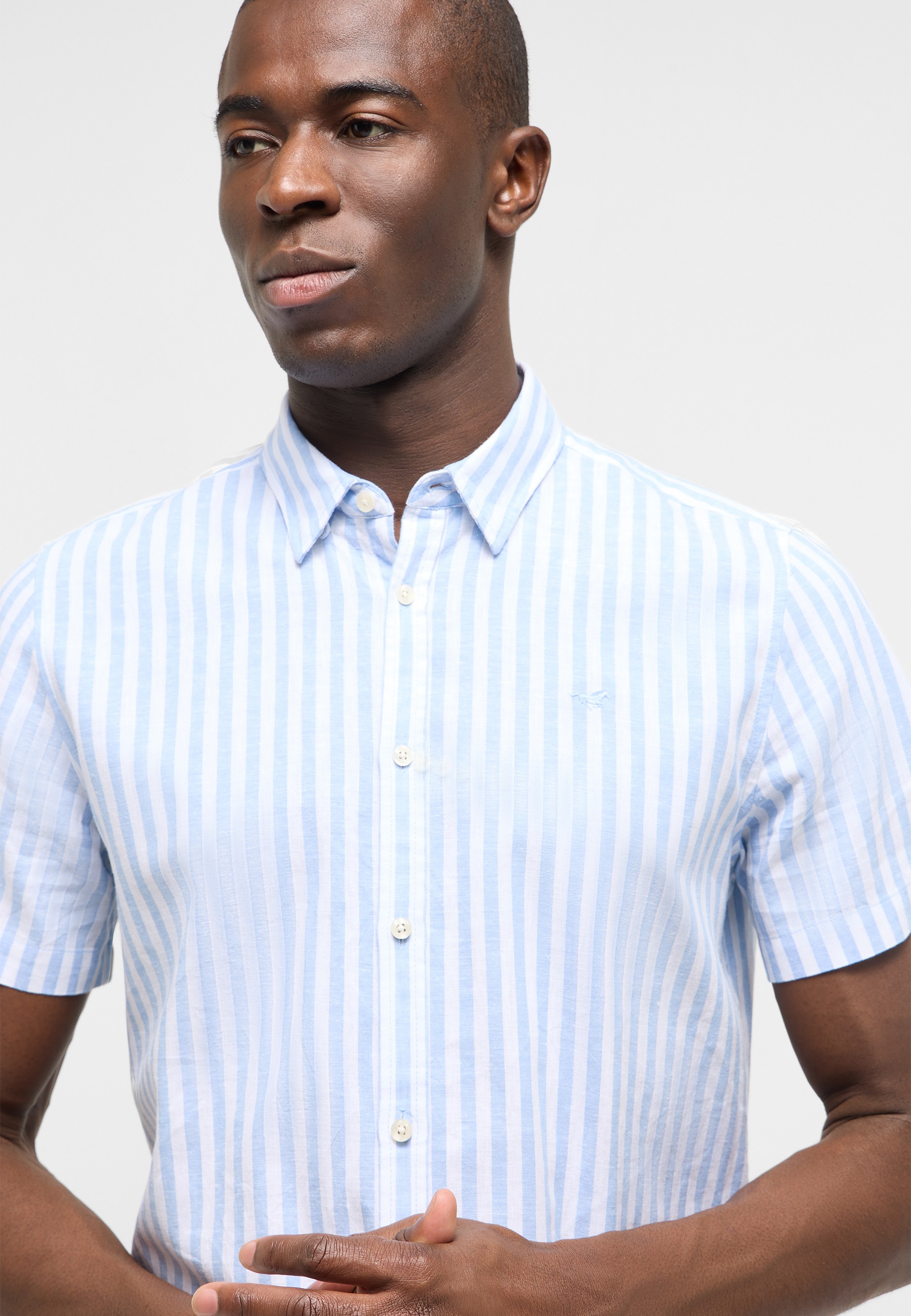 Hemd, kurzarm, gestreift, Blau, Button-down
