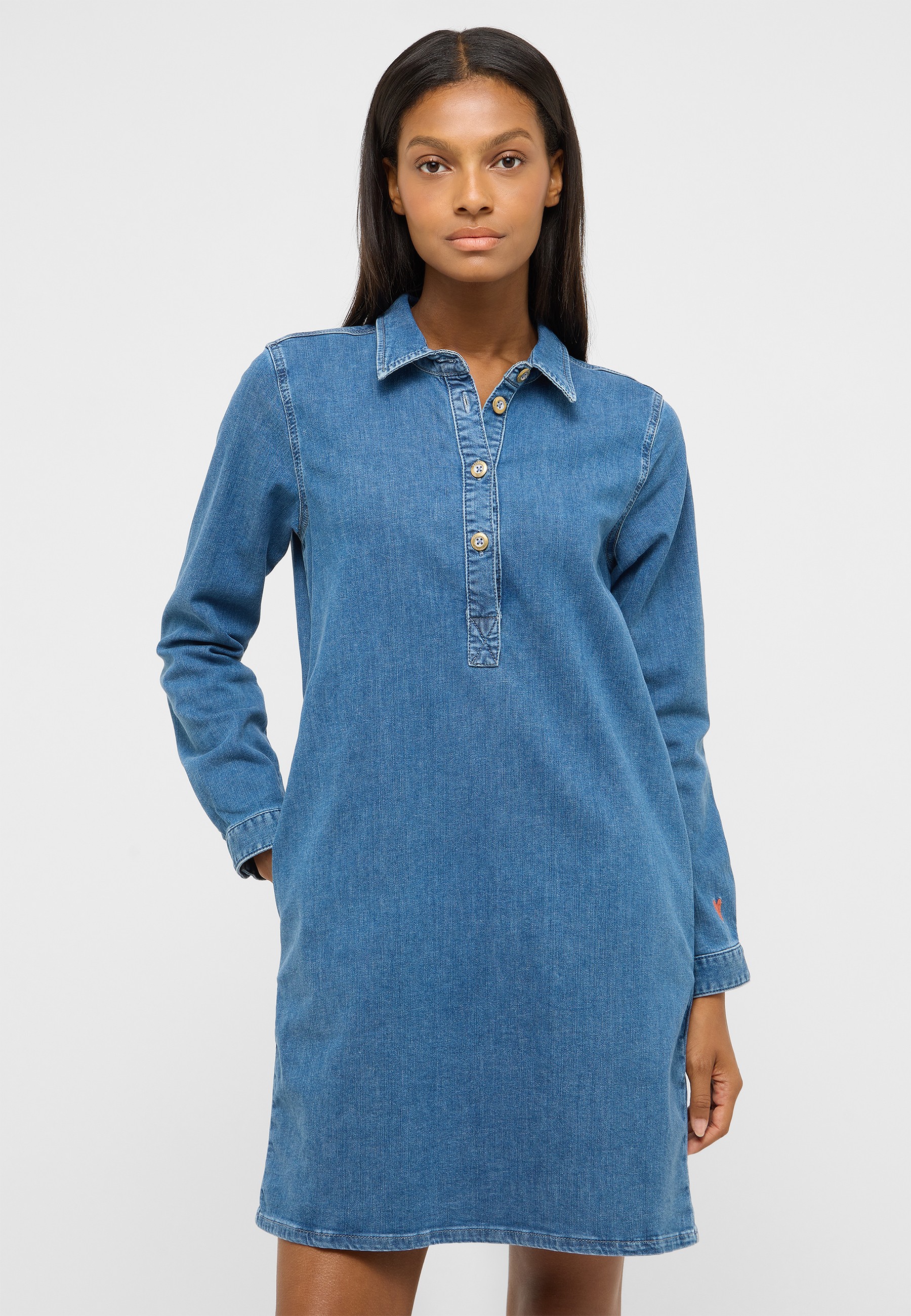 Jeanskleid, Denim, Langarm, Knopfleiste, Kragen