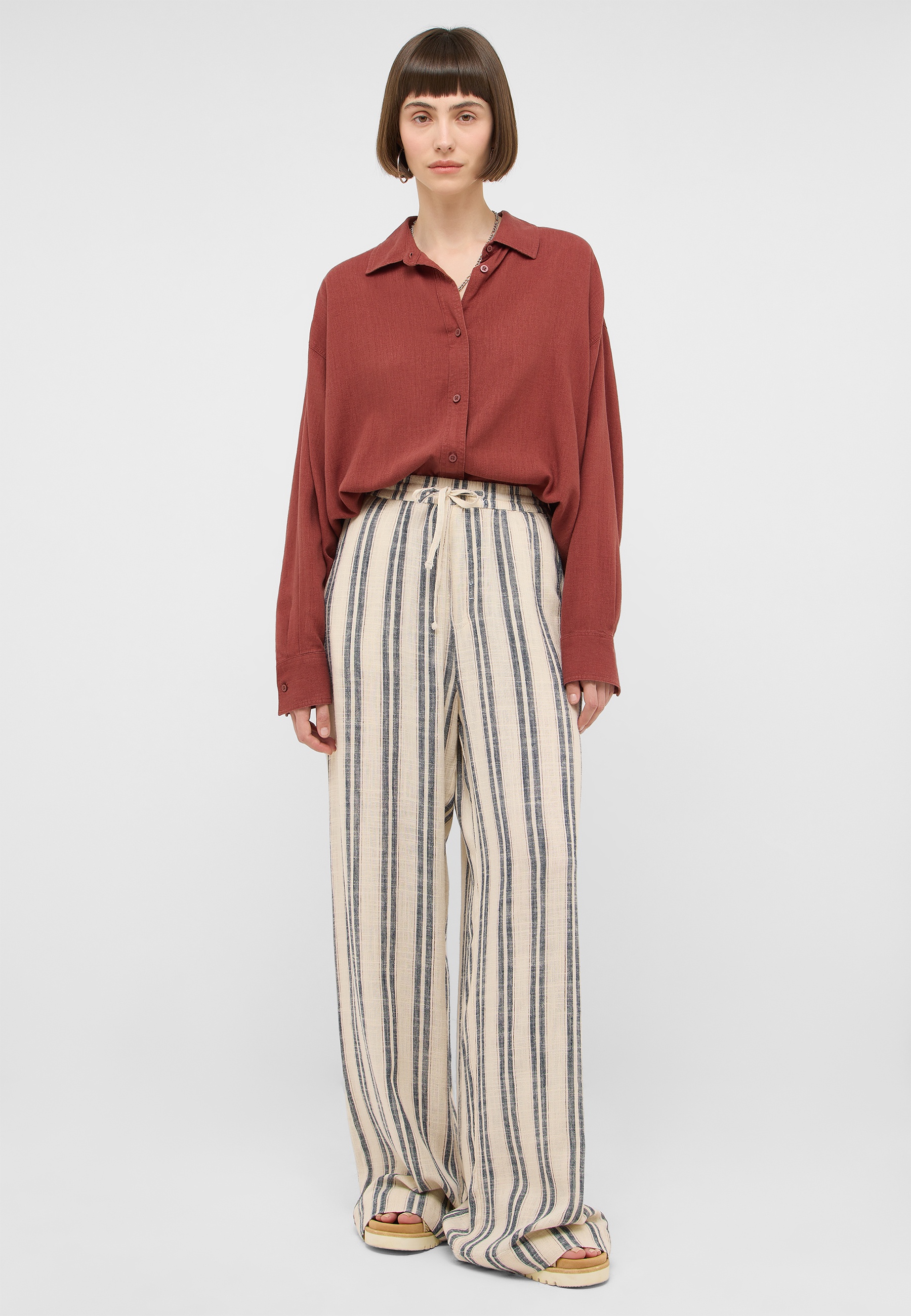 bluse, cordhose, gestreift, langerarm, naturfärbig