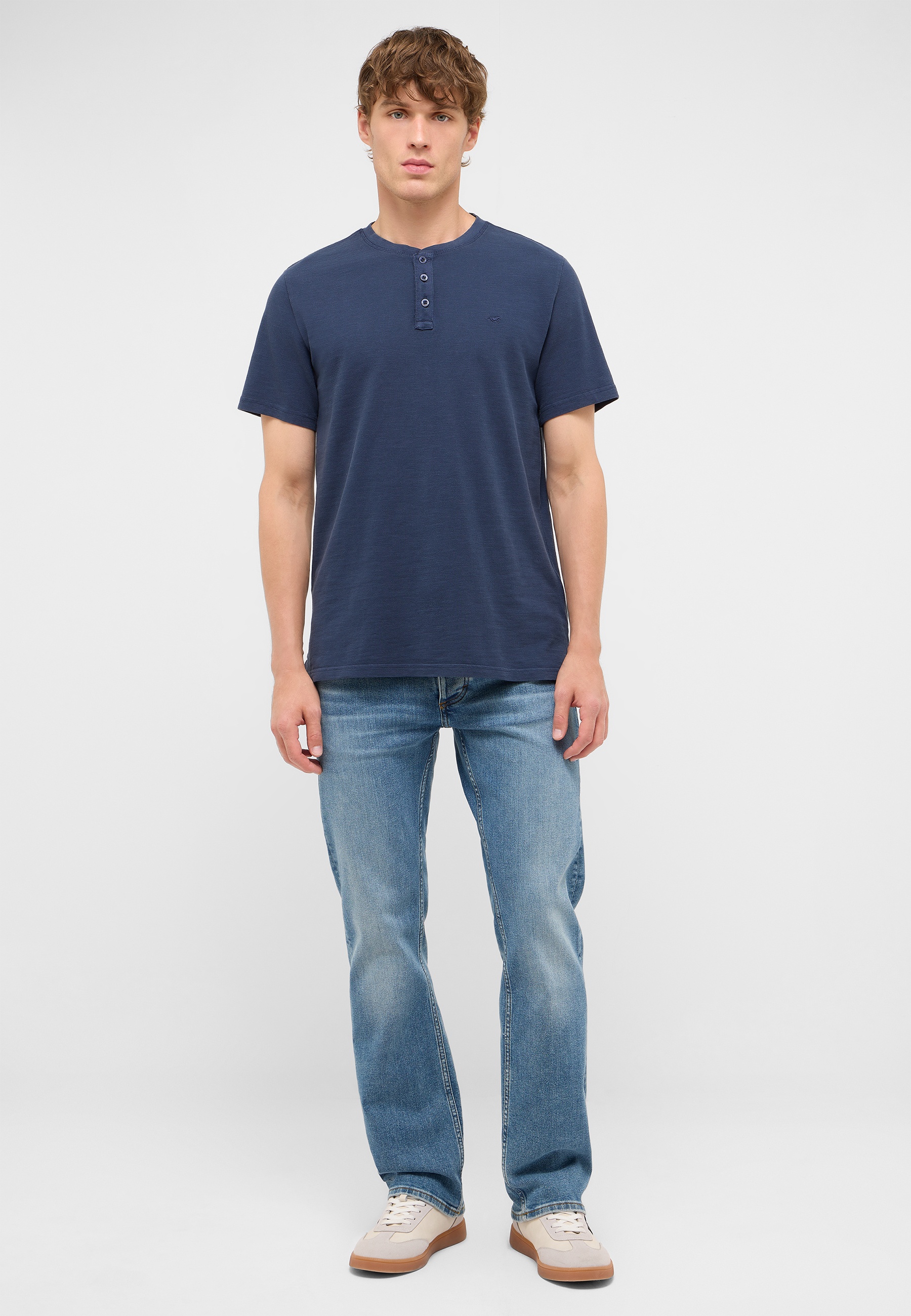 t-shirt, Henley, marineblau, kurzarm, baumwolle