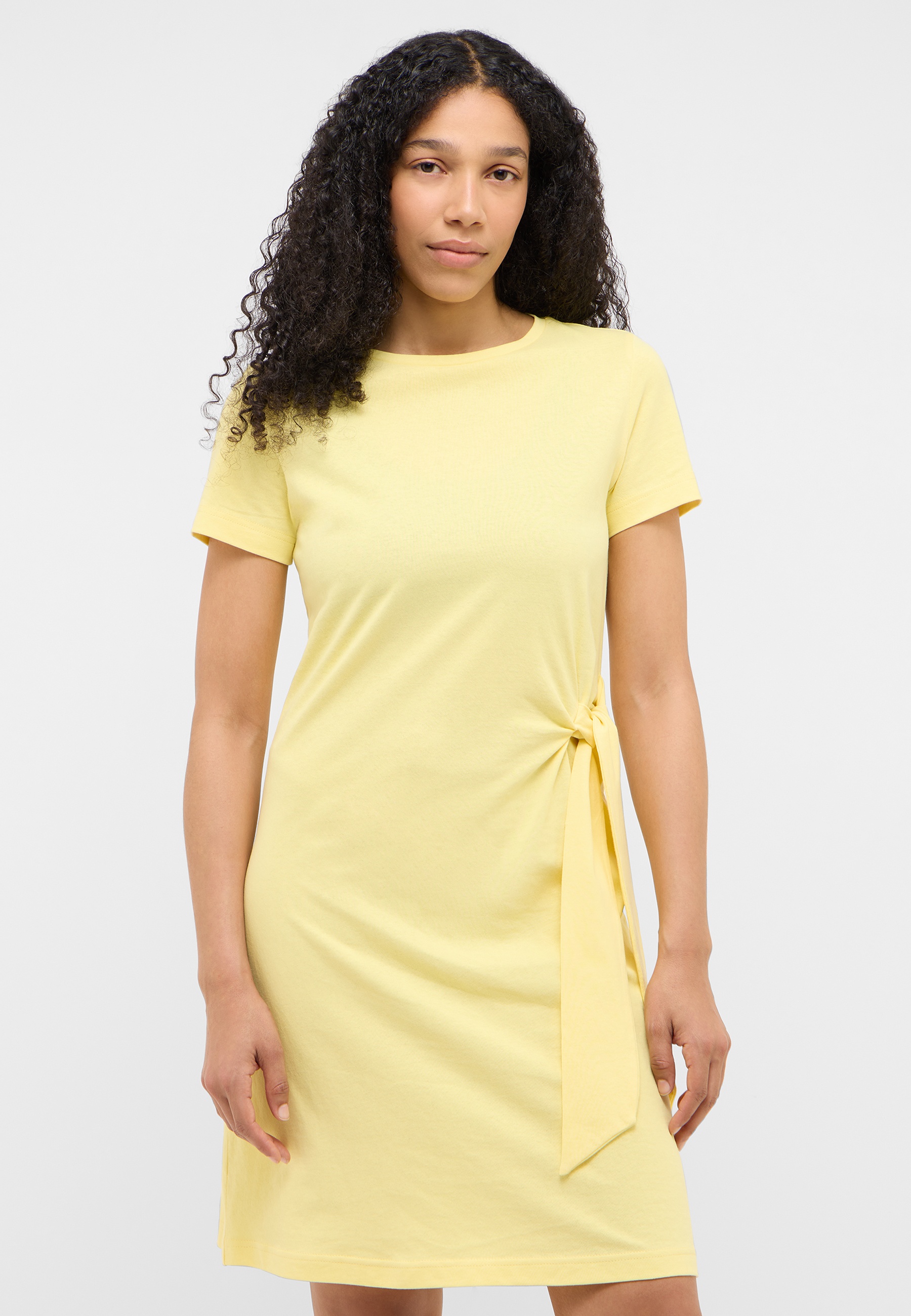 Kleid, Shortsleeve, Rundhalsausschnitt, Seitenbindung, Gelb