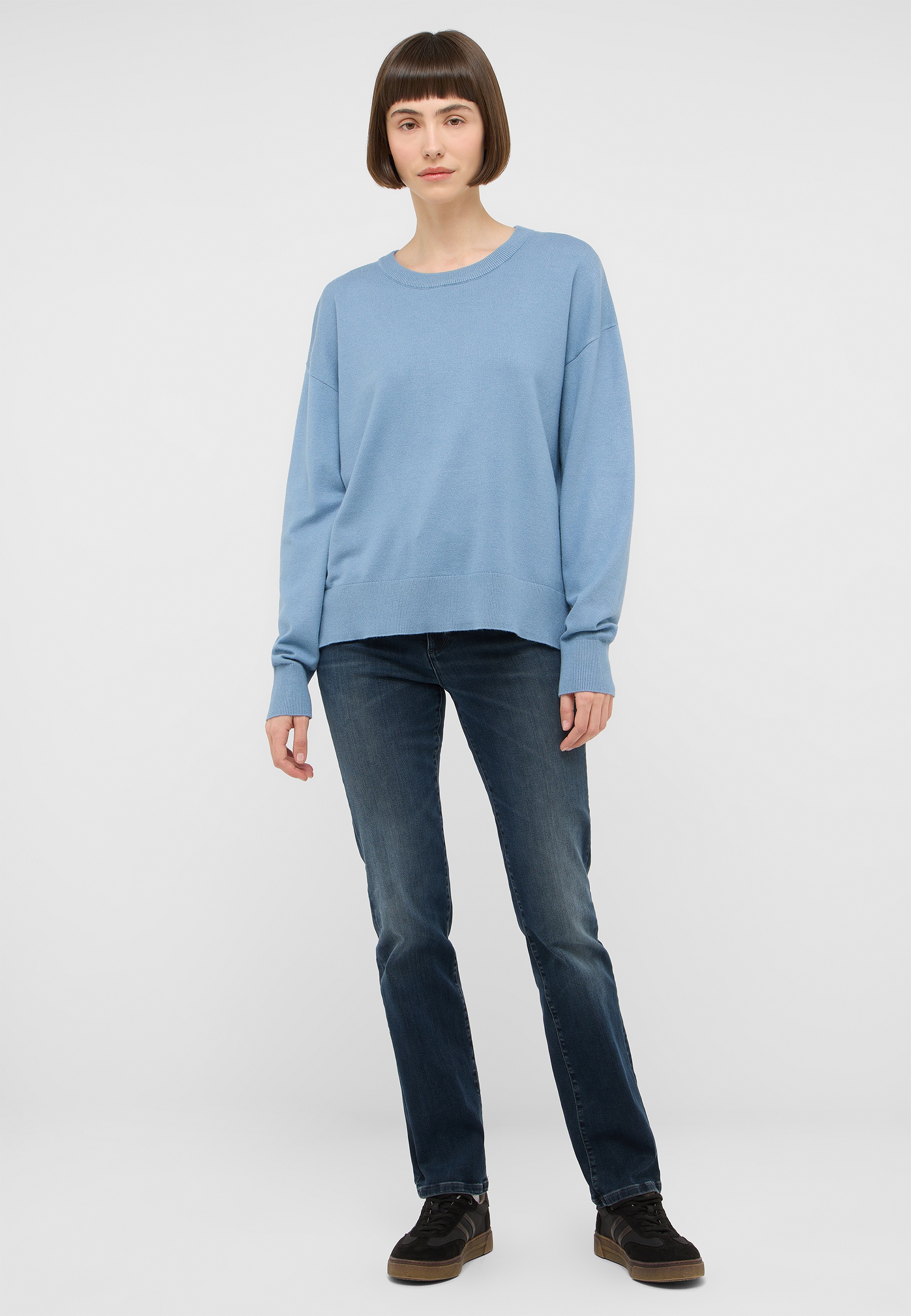 Crew Ausschnitt, blauer Kapuzenpullover, lange Ärmel, casual Passform, Jeans-Look