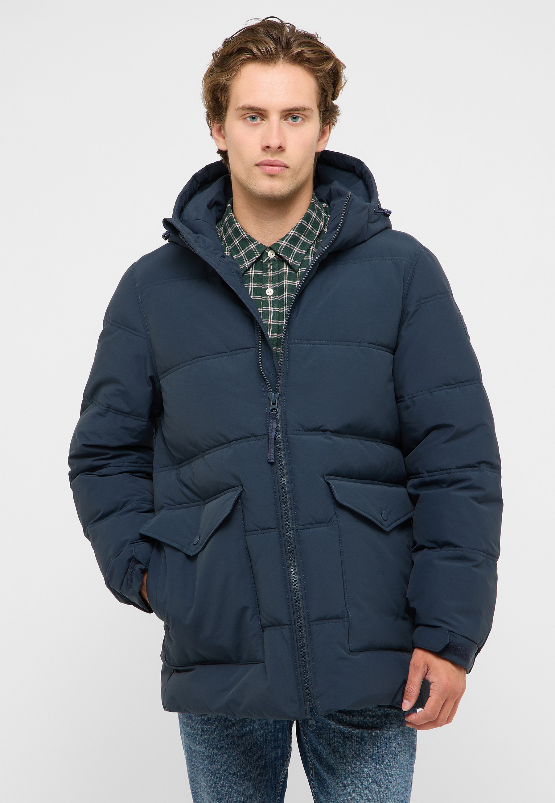 Pufferjacke, Kapuze, Reißverschluss, Dunkelblau, Taschen