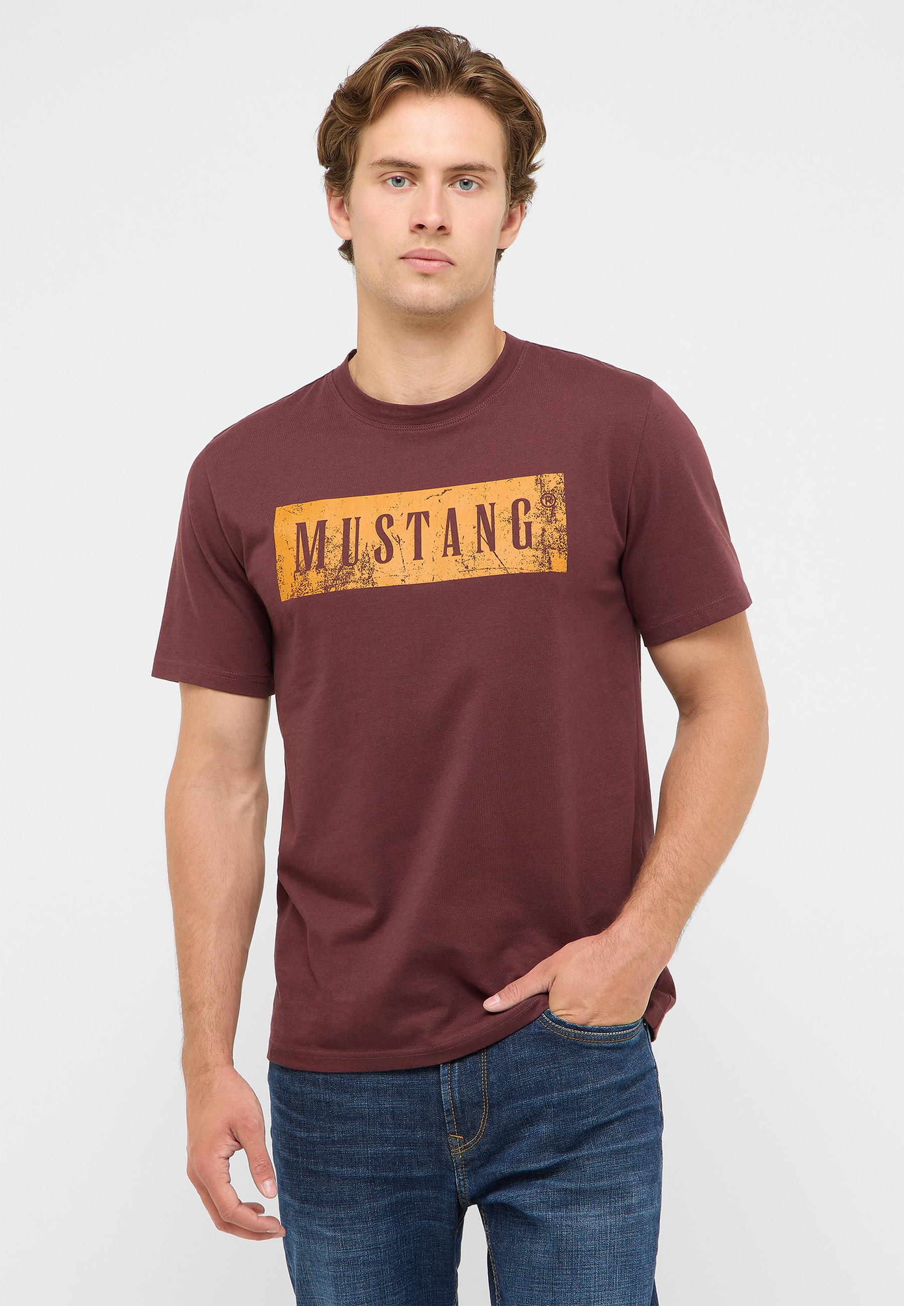 T-Shirt, Mustang, Kurzarm, Rostbraun, Grafikdruck