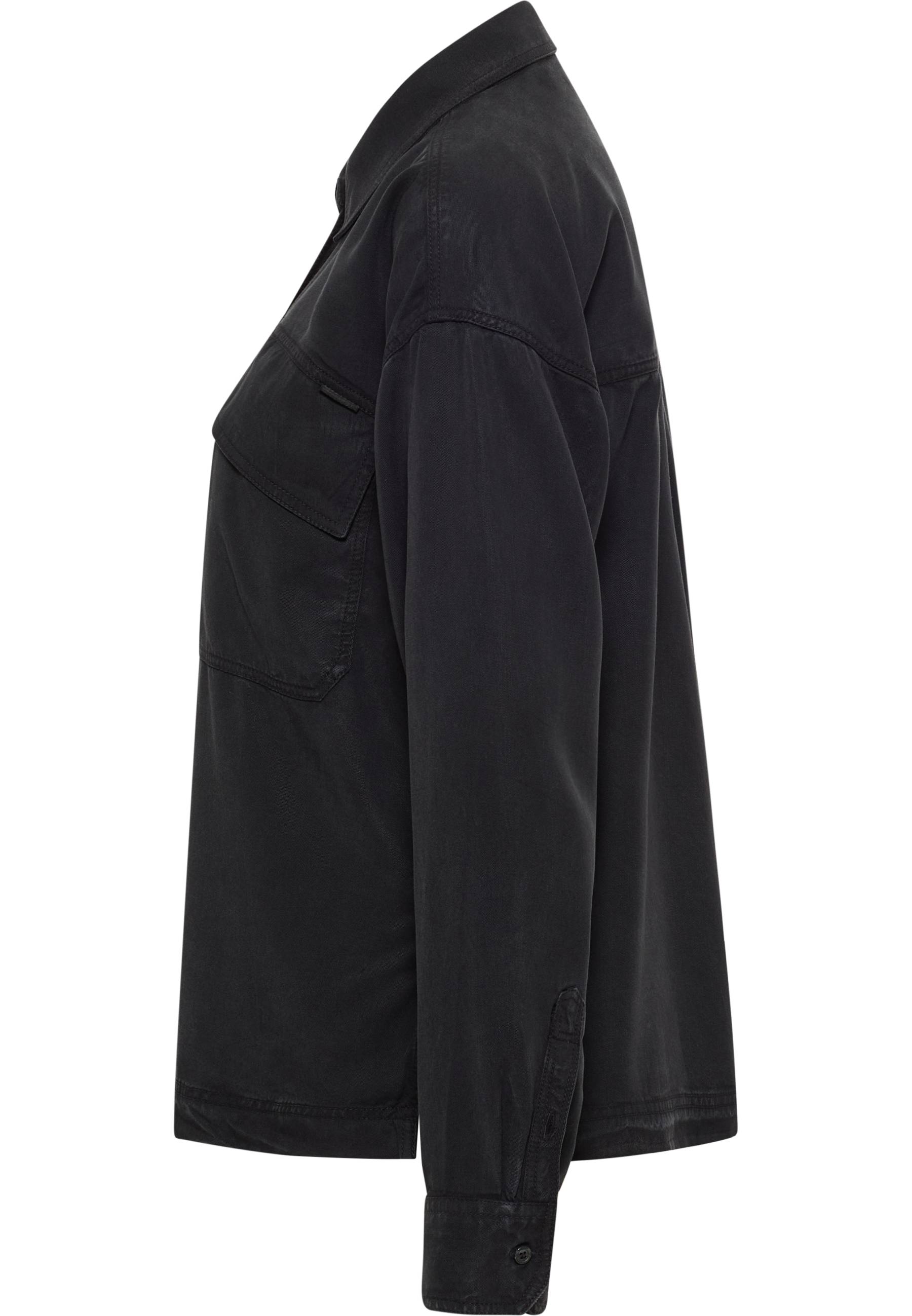 Schwarz, Hemdjacke, Langarm, Knopfleiste, Klaue-Taschen