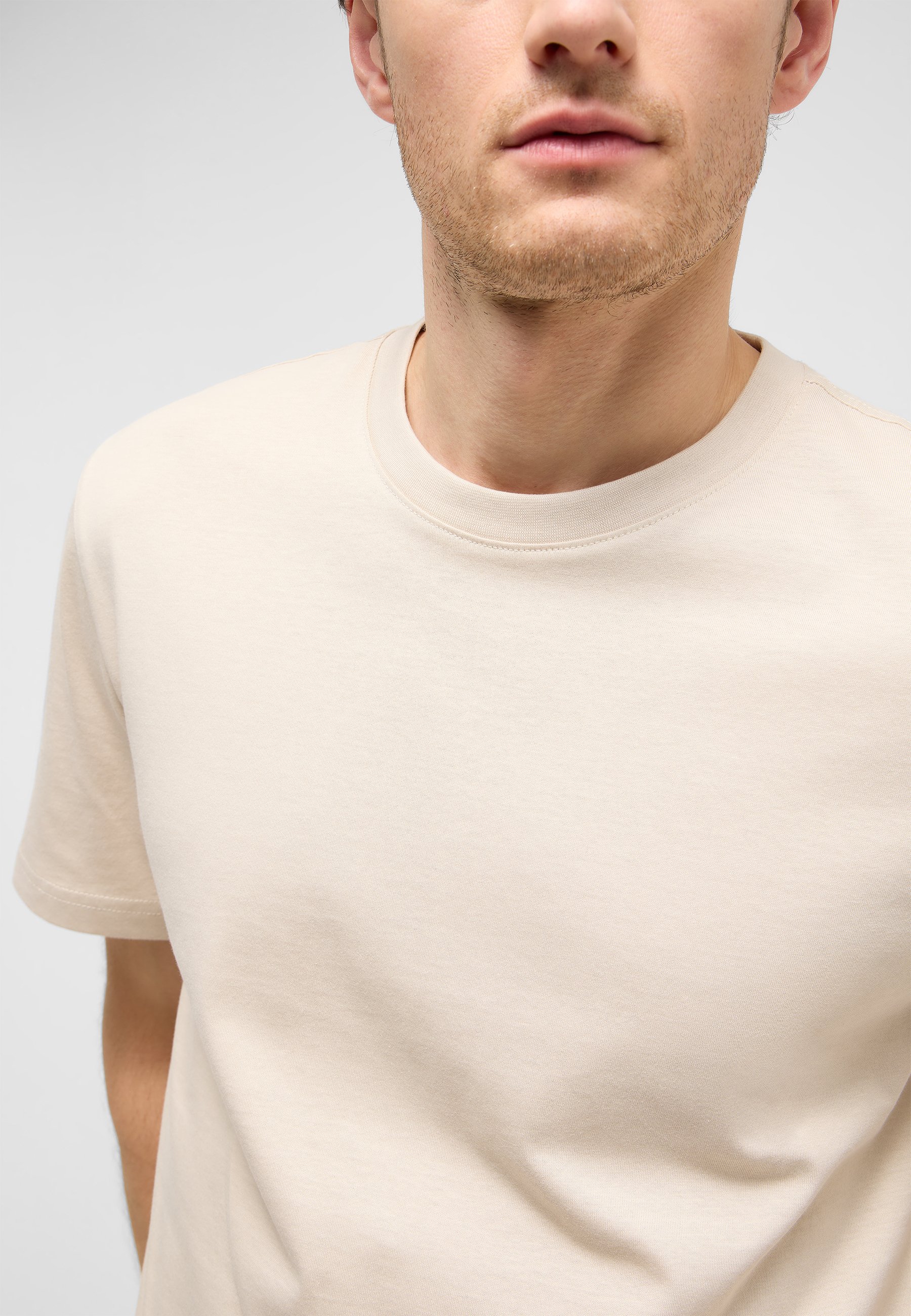 T-Shirt, Beige, Kurzarm, Rundhals, Stoff