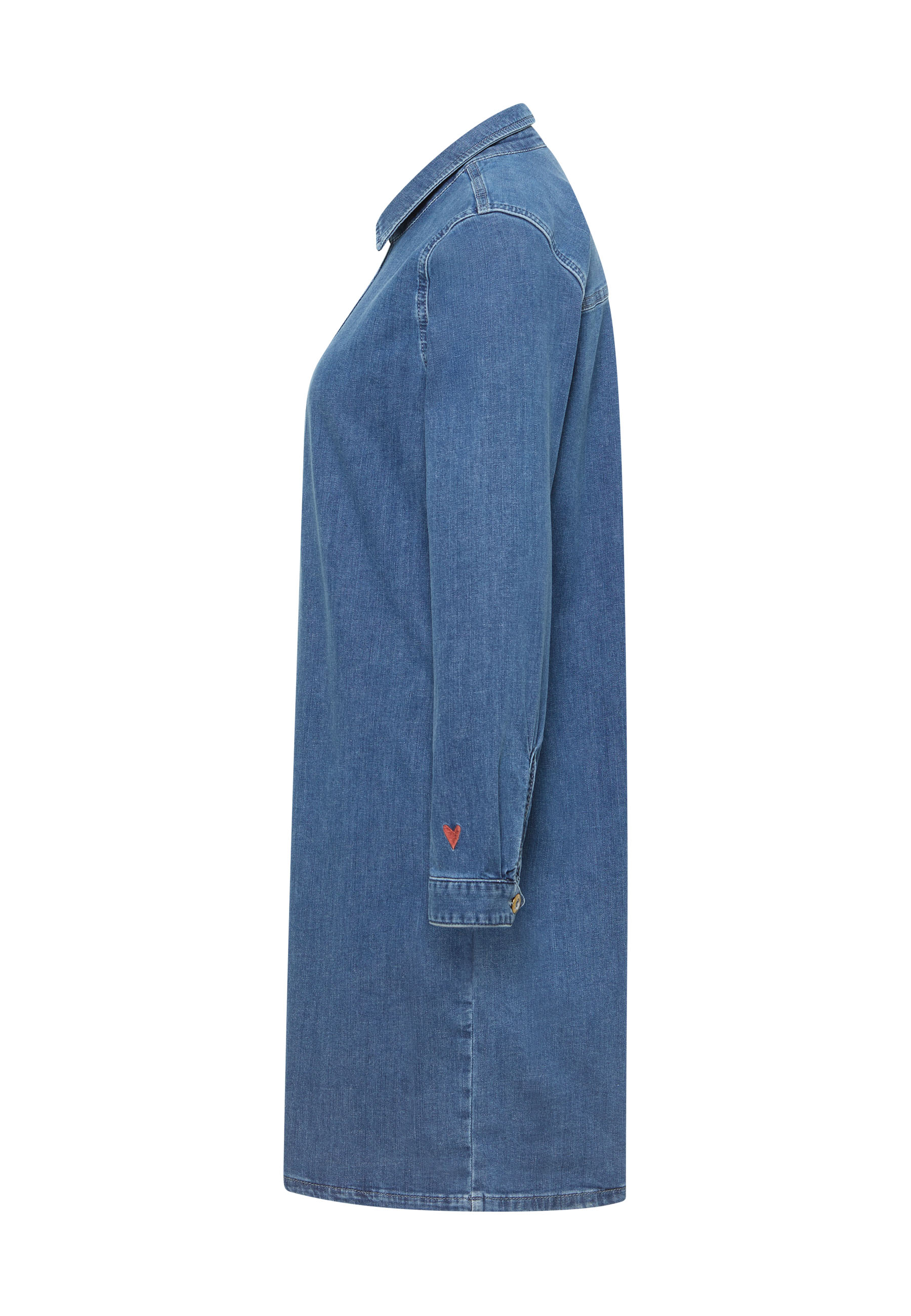 Jeanskleid, Denim, Langarm, Knopfnaehte, RotesHerz