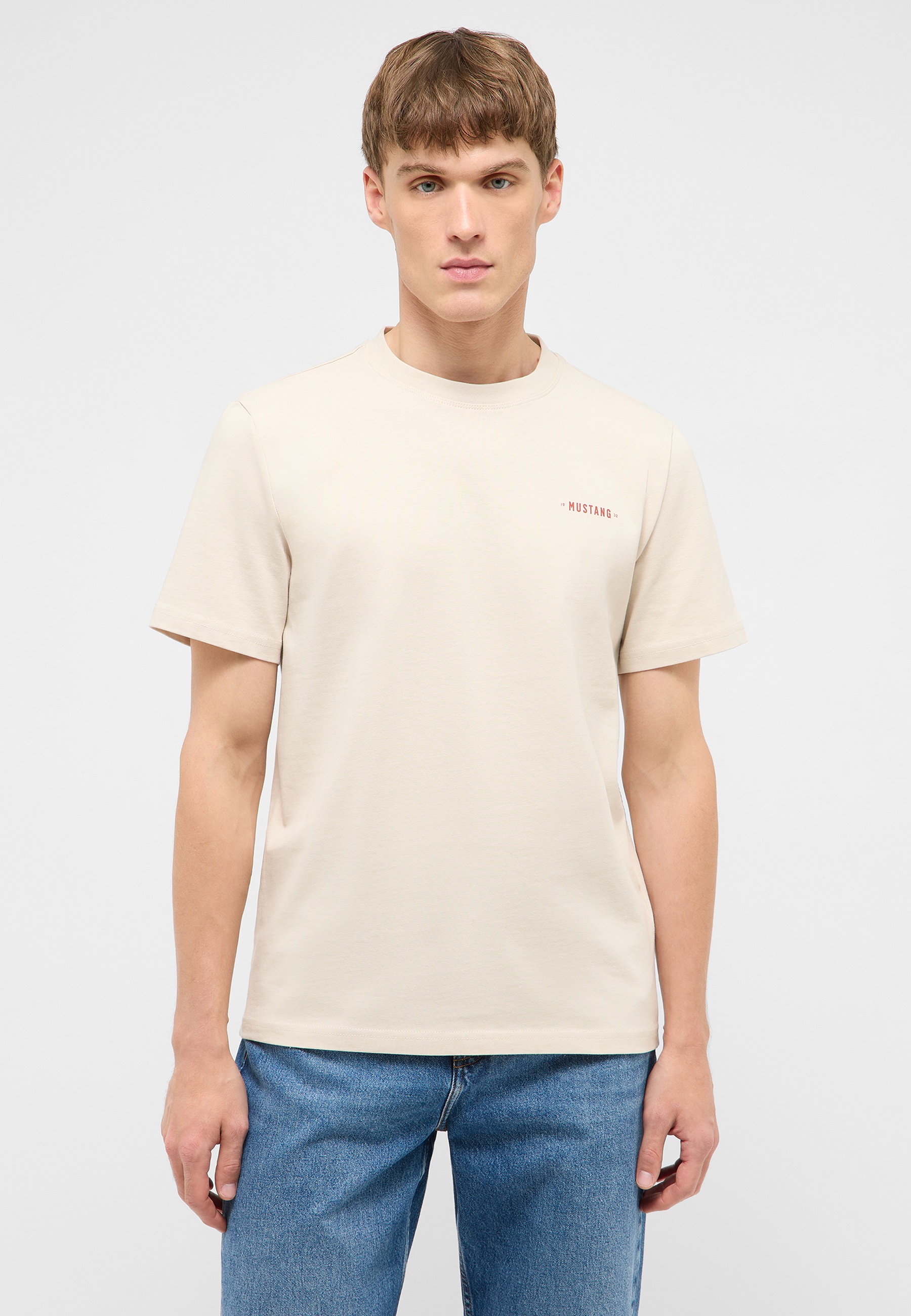 T-Shirt, Beige, Rundhals, Kurzarm, Logo-Text