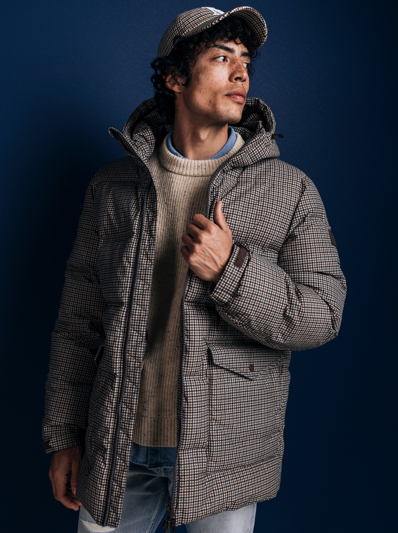 Pufferjacke, Mantel, Checkered Muster, Kapuze, Winter Kleidung