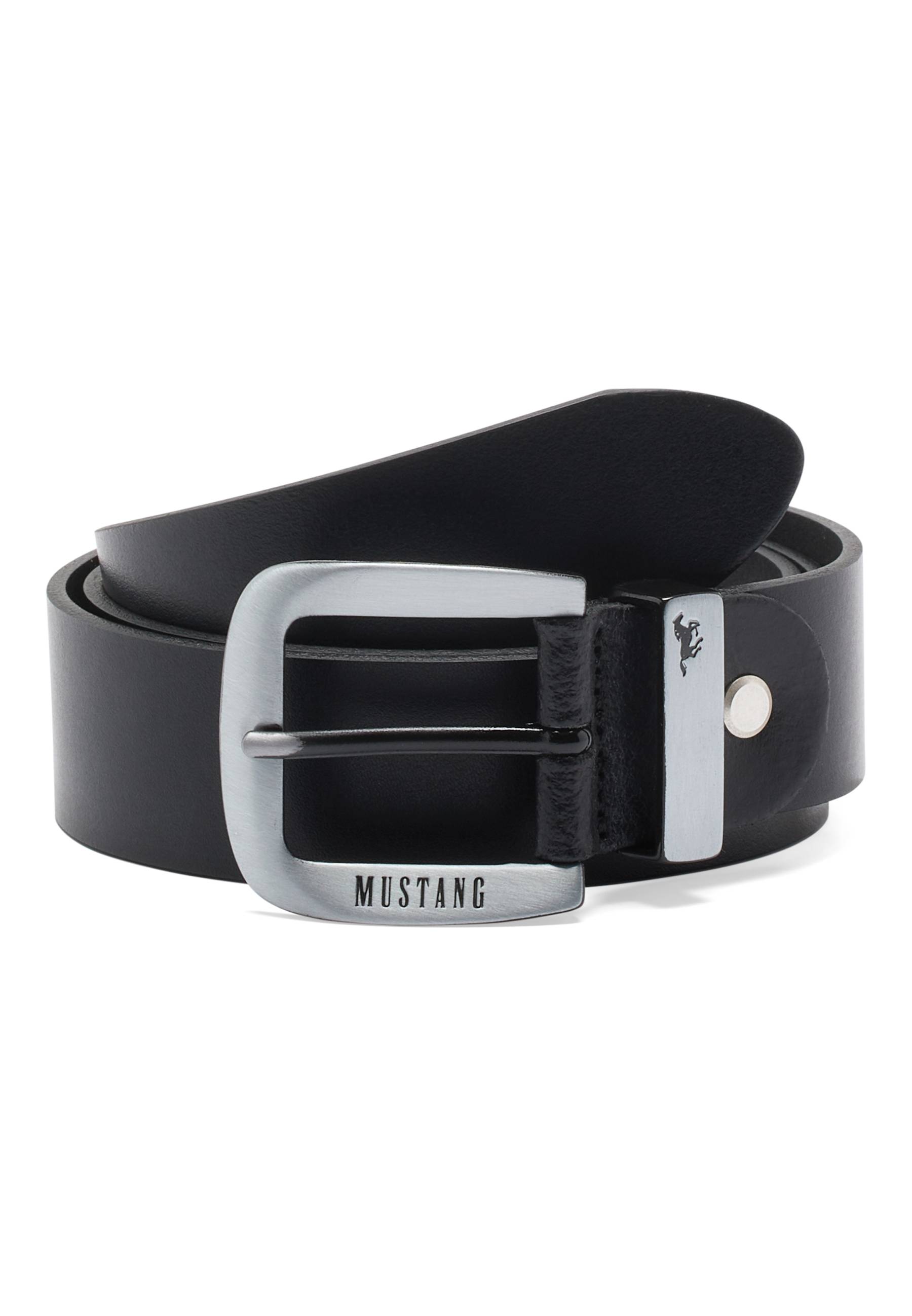 Mustang Herren Gürtel 35 mm aus Leder, schwarz