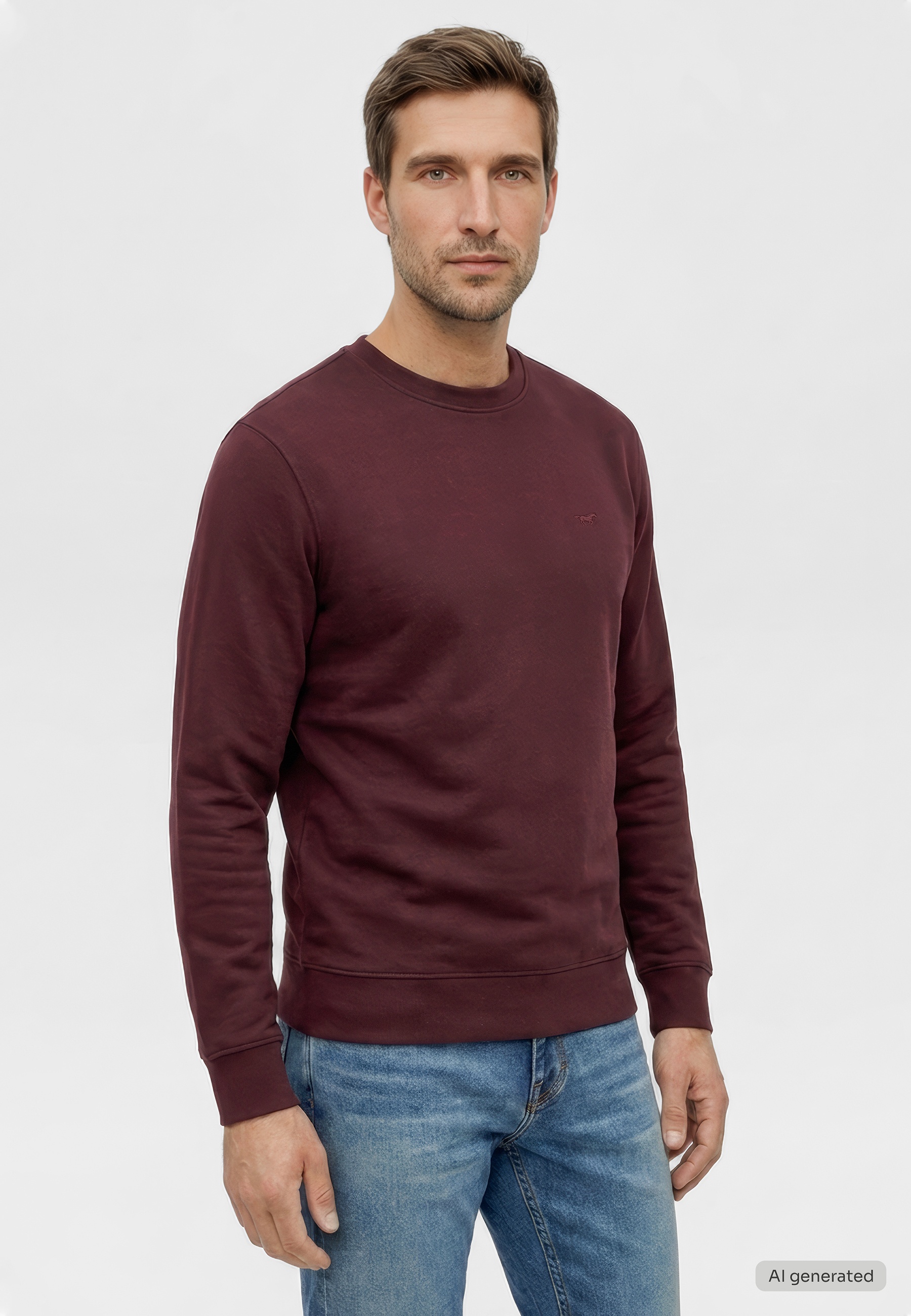 Sweatshirt, Crew neck, Maroon, Long sleeve, Knitwear