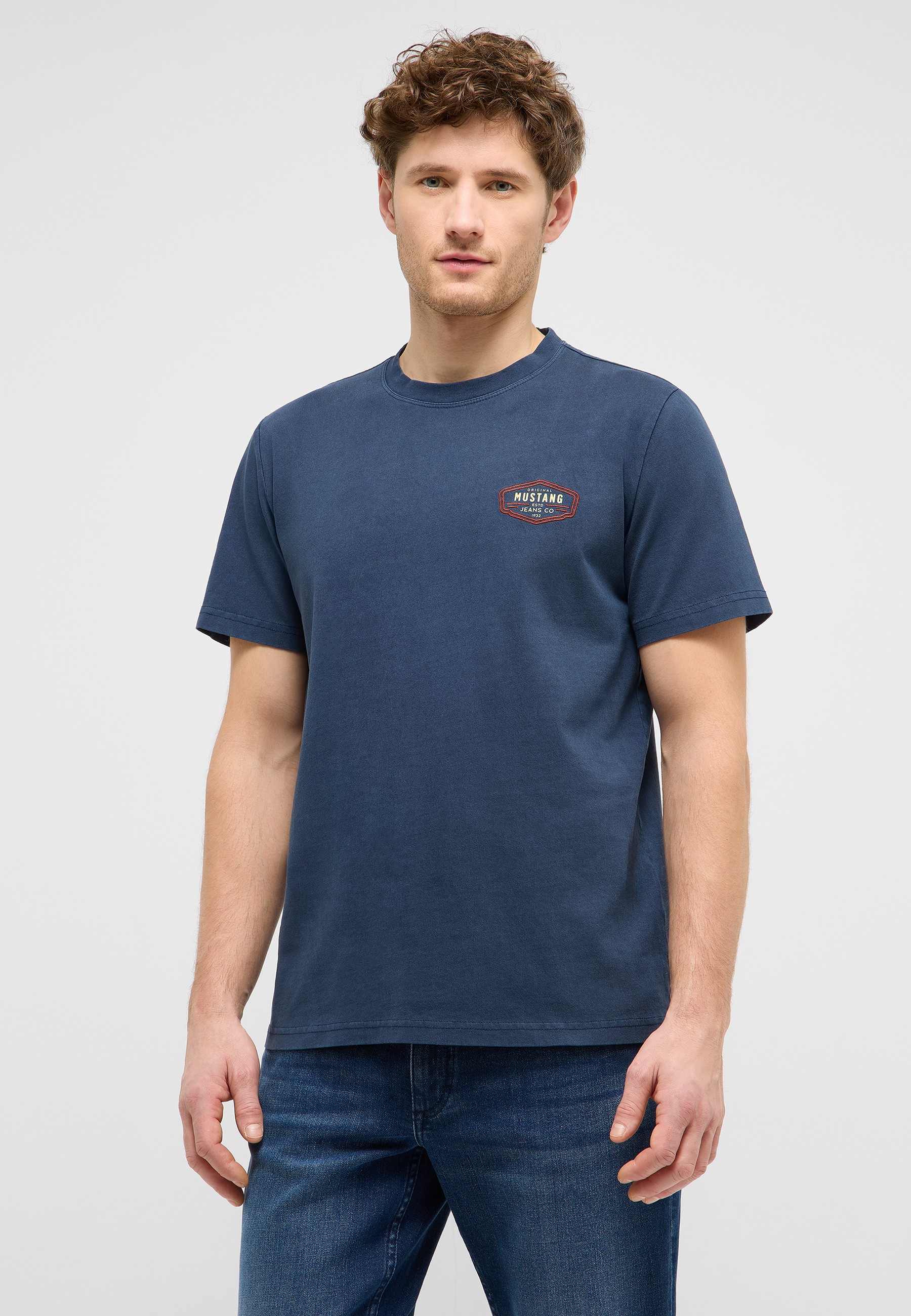 T-Shirt, Kurzes Ärmel, Rundhals, Blau, Logo-Patch