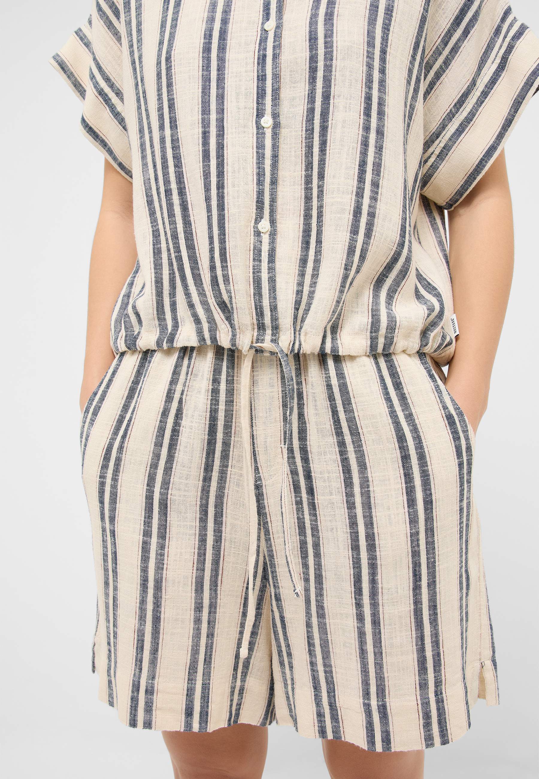 Kombimantel, Gestreift, Strand-/Sommer-Outfit, Leinen, Kurze Hose