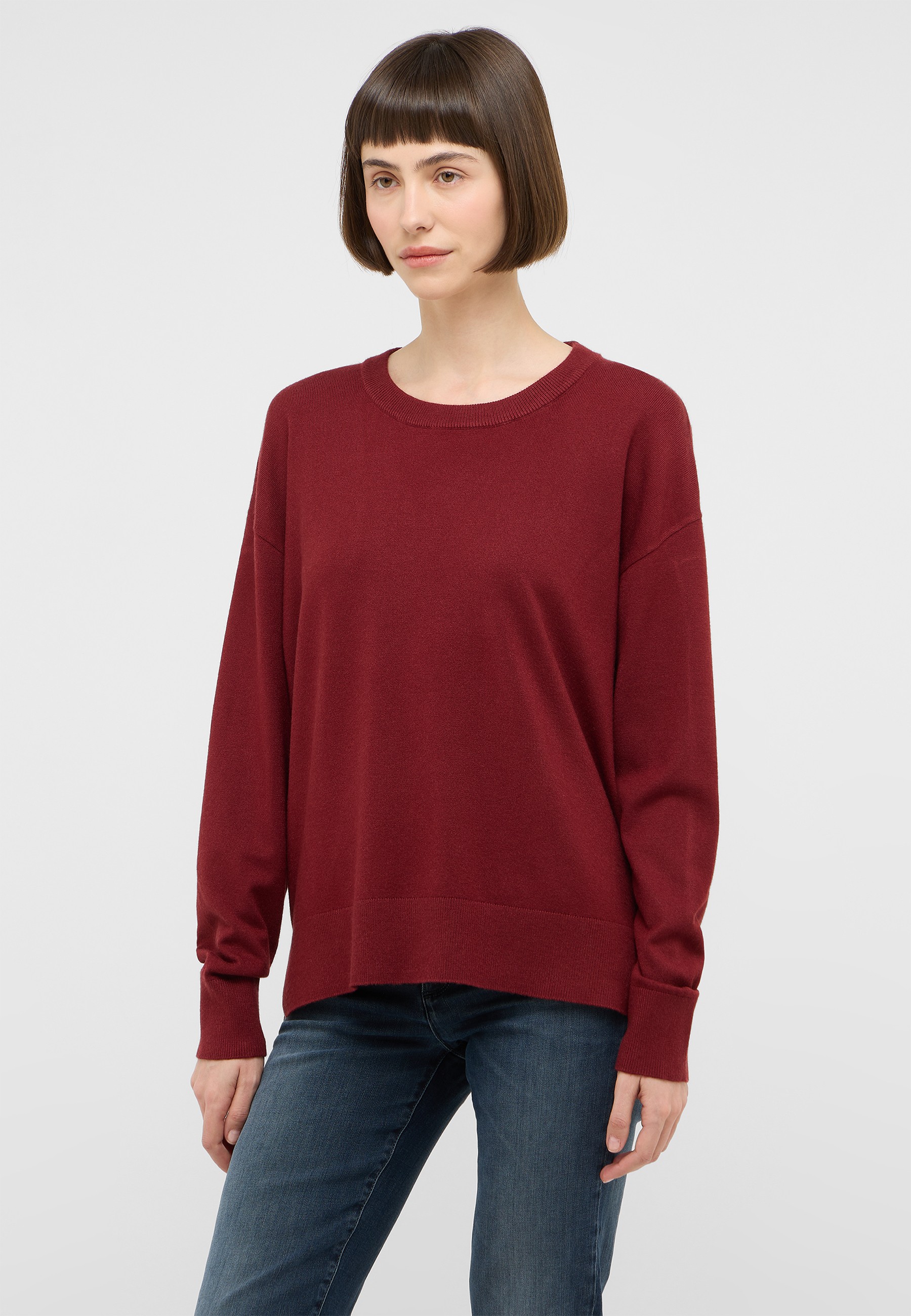 pullover, langarmshirt, crewneck, burgunder, strick