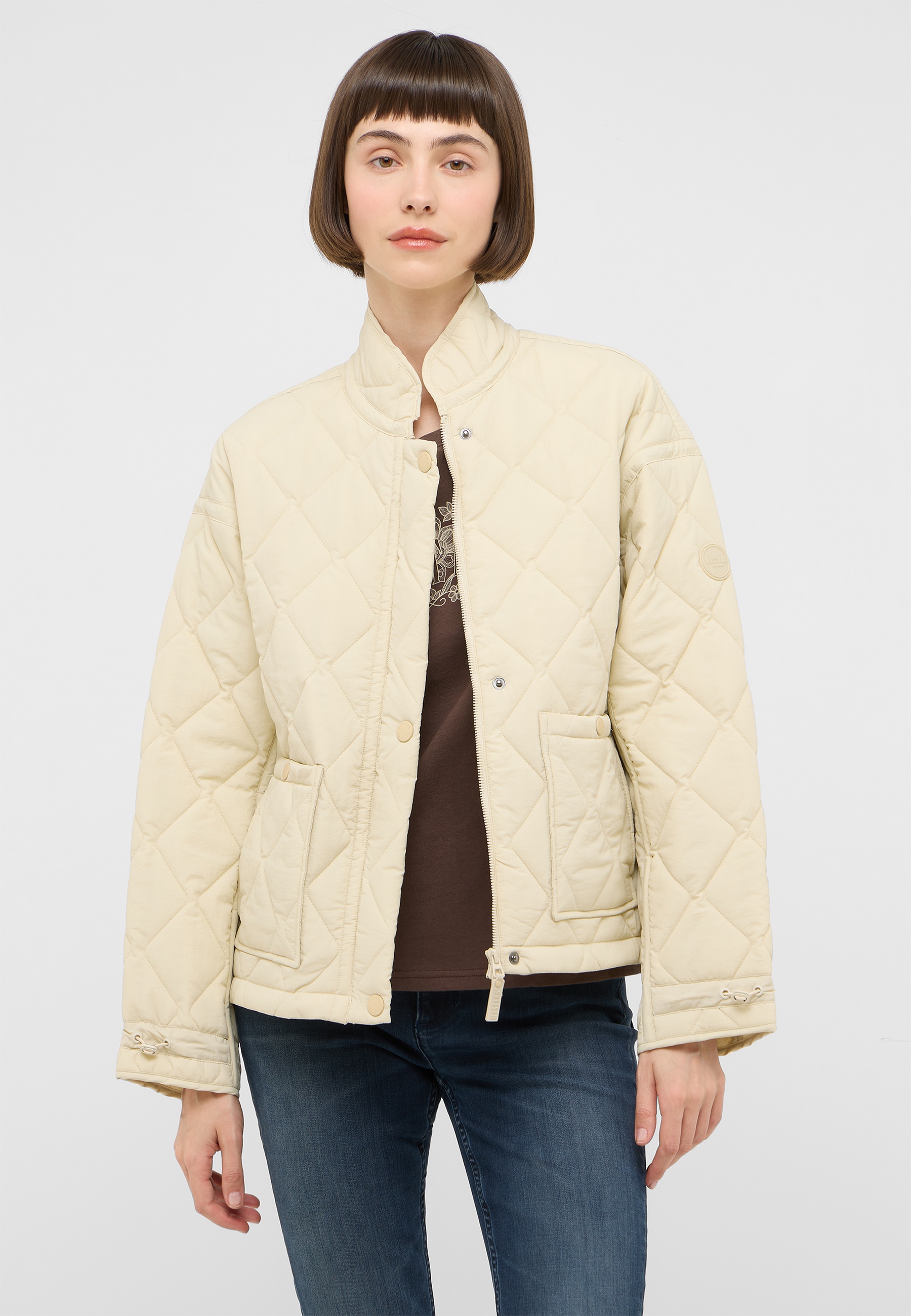 Quilted jacket, Beige jacket, Steinfarbton, Halsbündchen/Stehkragen, Vordertaschen