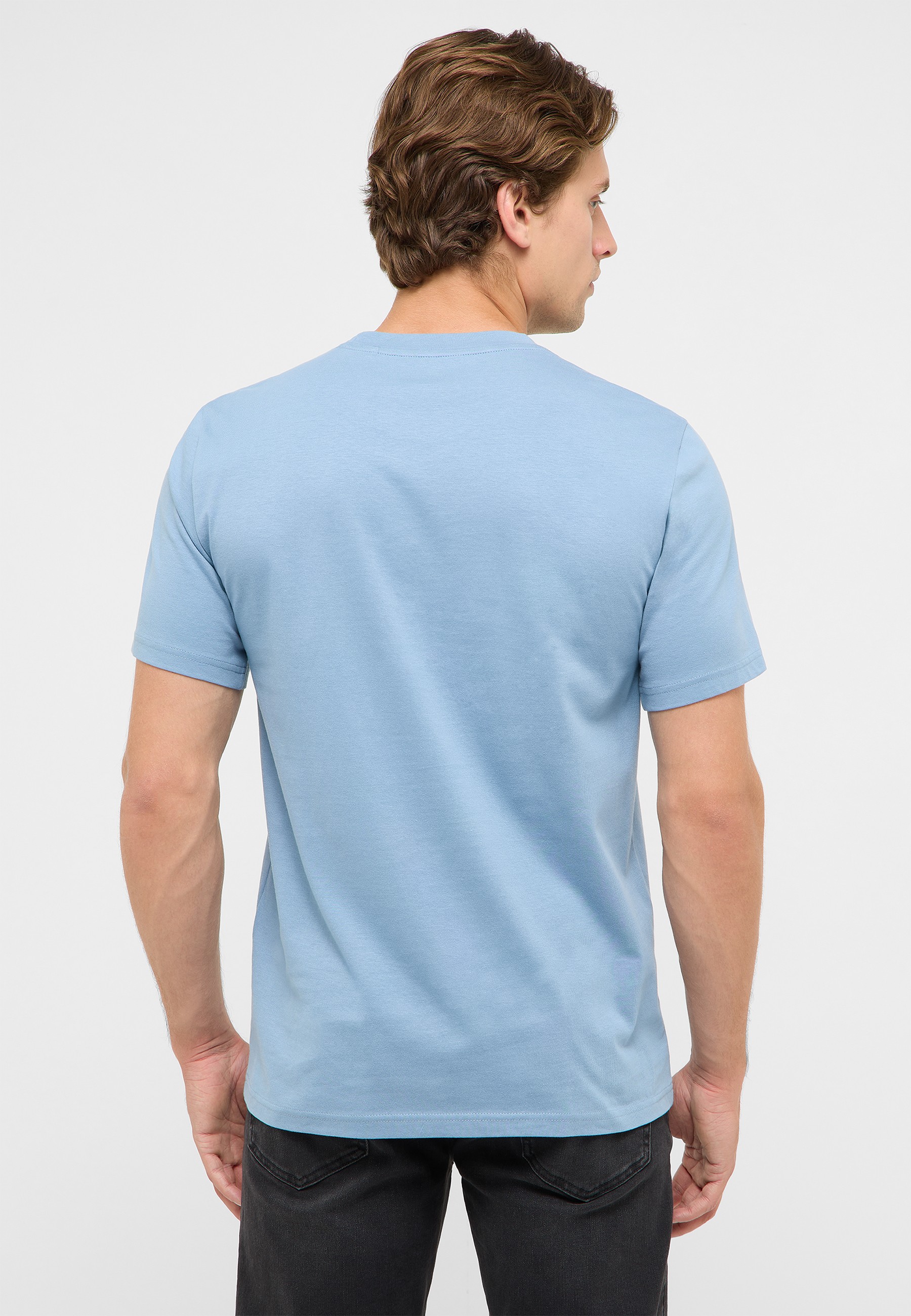 t-shirt, Rundhals, Kurzarm, hellblau, Baumwolle