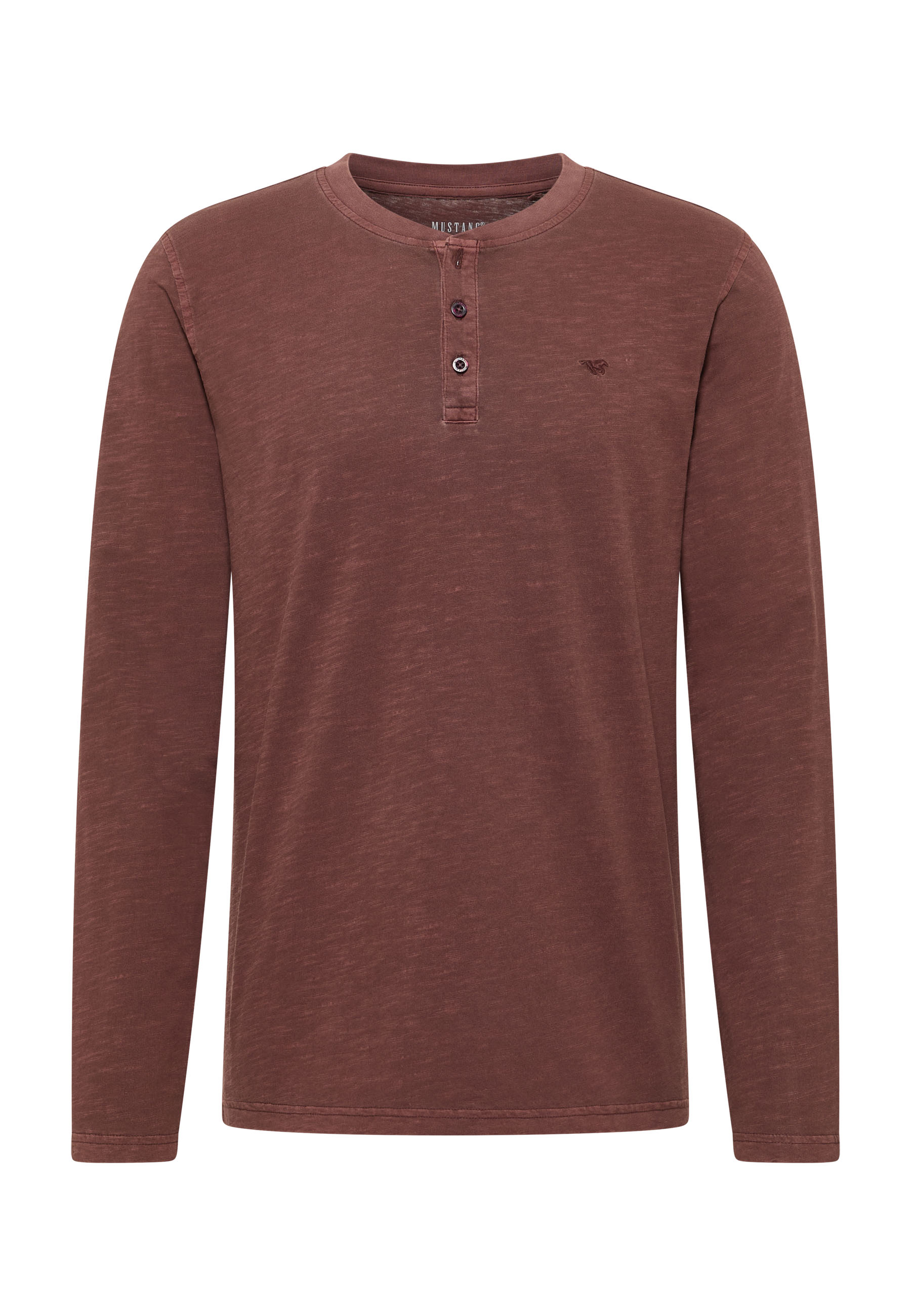 Henley, Langarm, Rustbraun, Baumwollmix, gerippelt