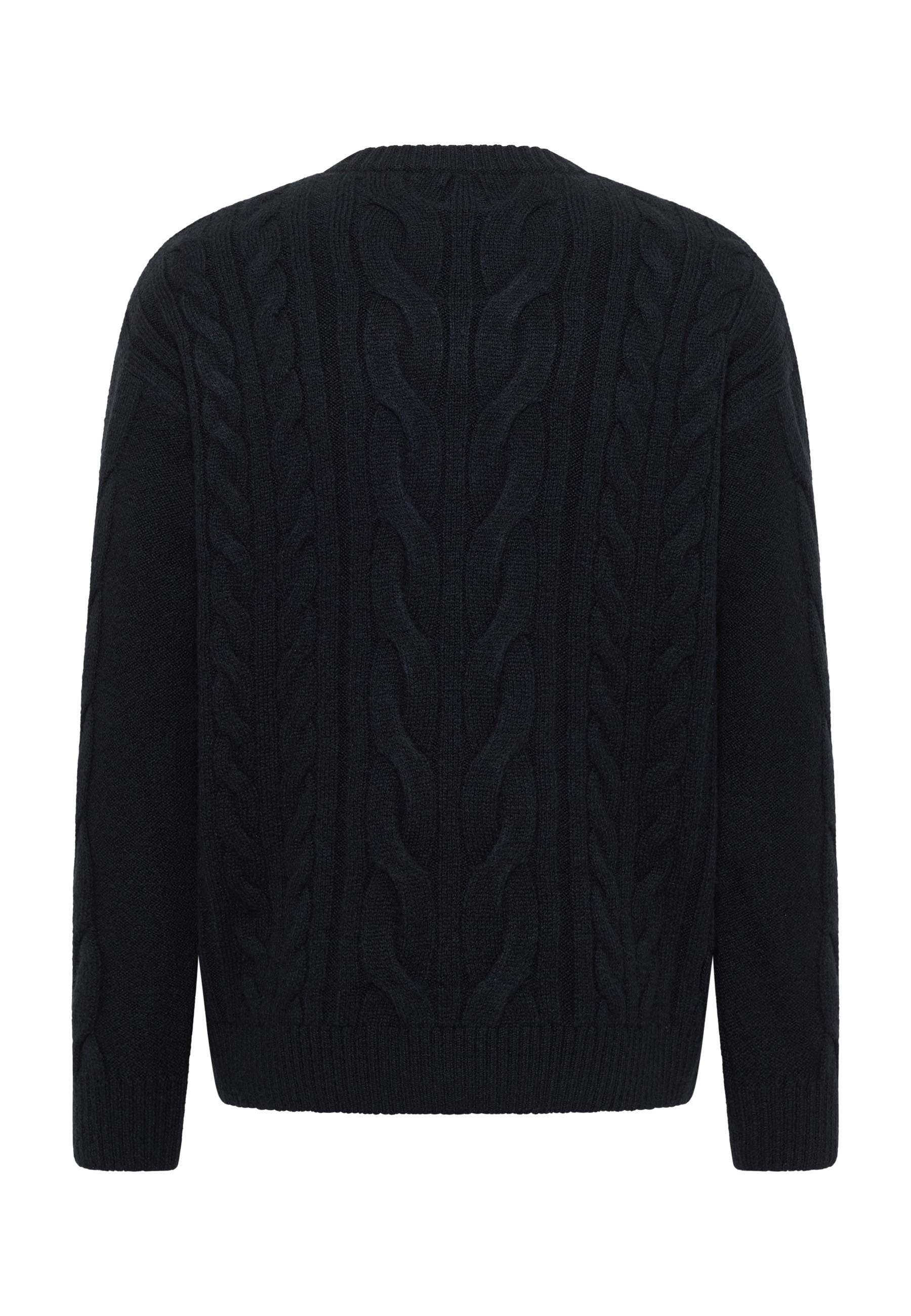 Kabelstrickpullover, Nadelstrick, Dunkelblau, Kastenstruktur, Rippbündchen