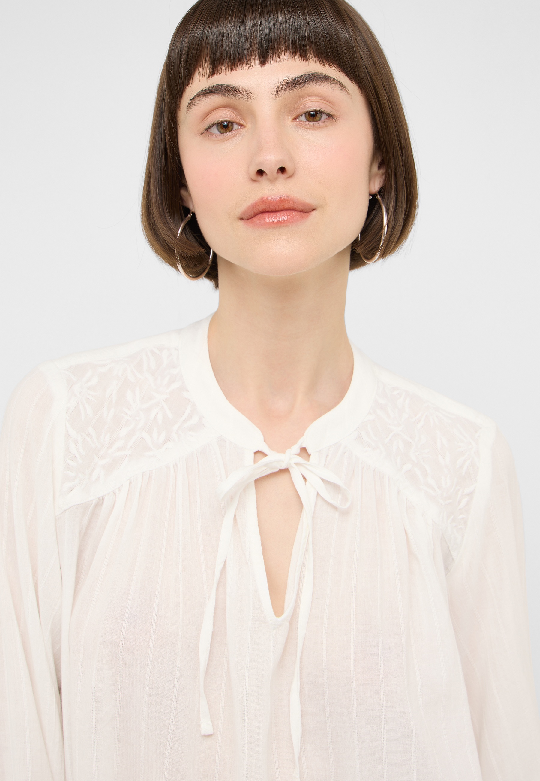 Bluse, Weiß, Spitze, Halsausschnitt, Schleife